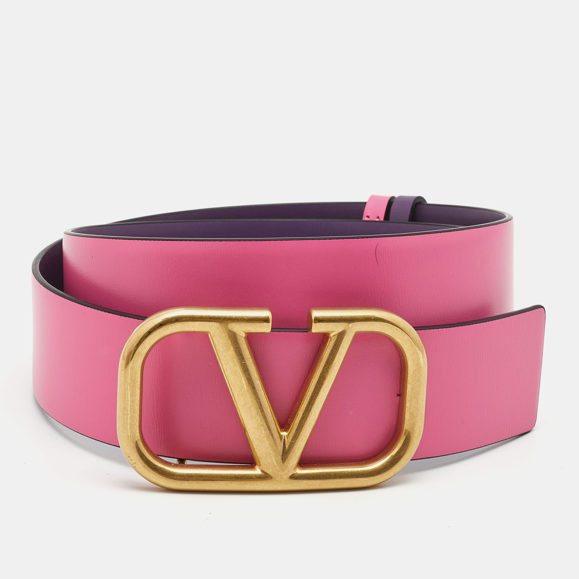 

Valentino Pink/Purple Leather VLogo Reversible Belt