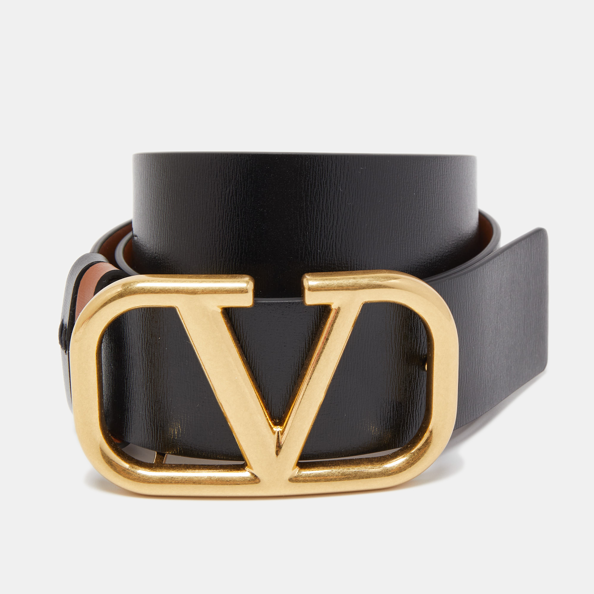 

Valentino Black/Tan Leather VLogo Reversible Waist Belt Size