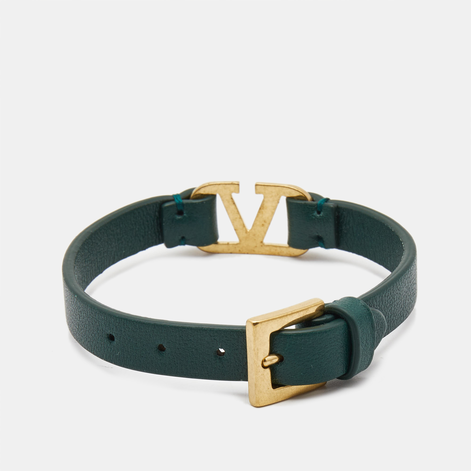 

Valentino Vlogo Leather Gold Tone Bracelet