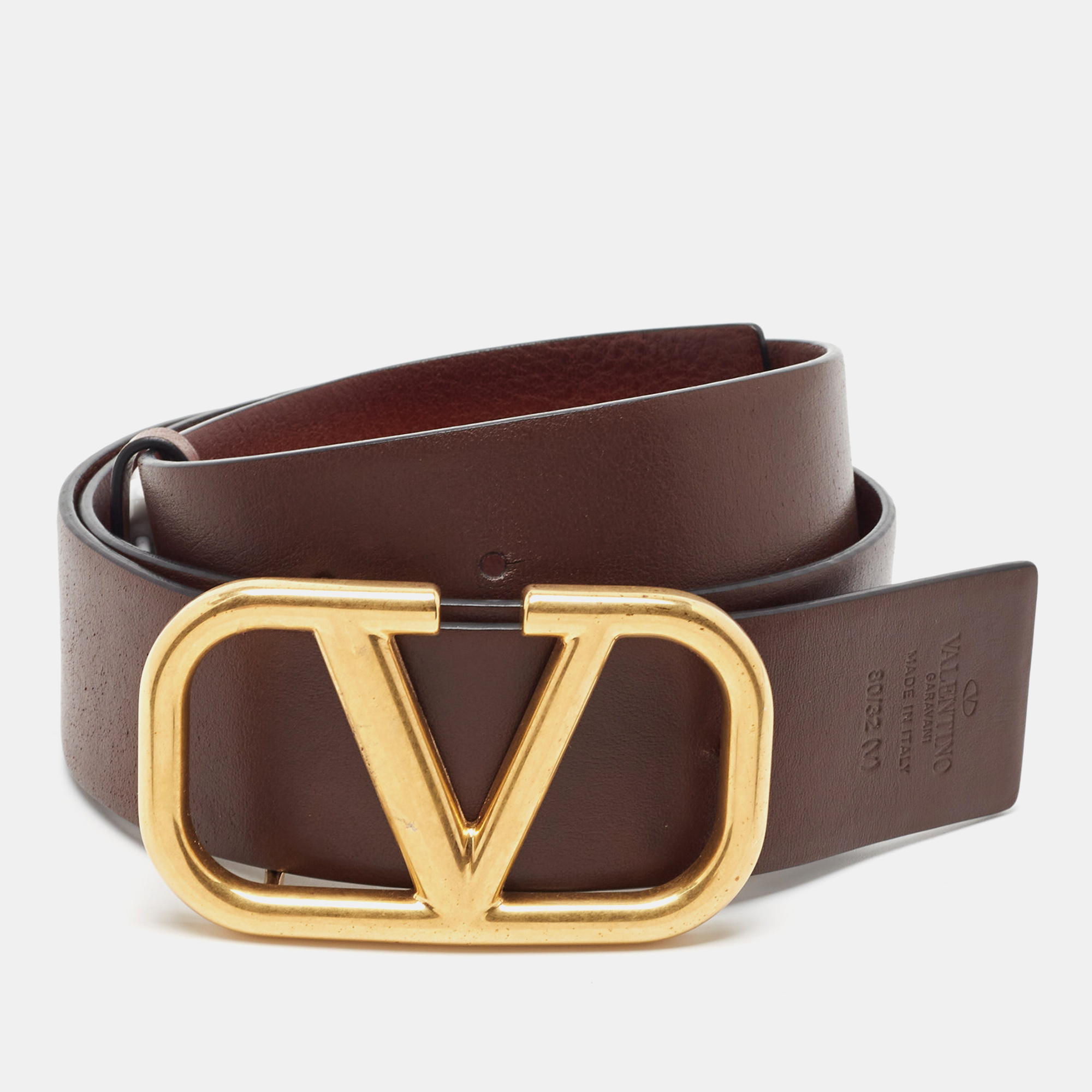 

Valentino Ombre Brown Leather VLogo Reversible Belt