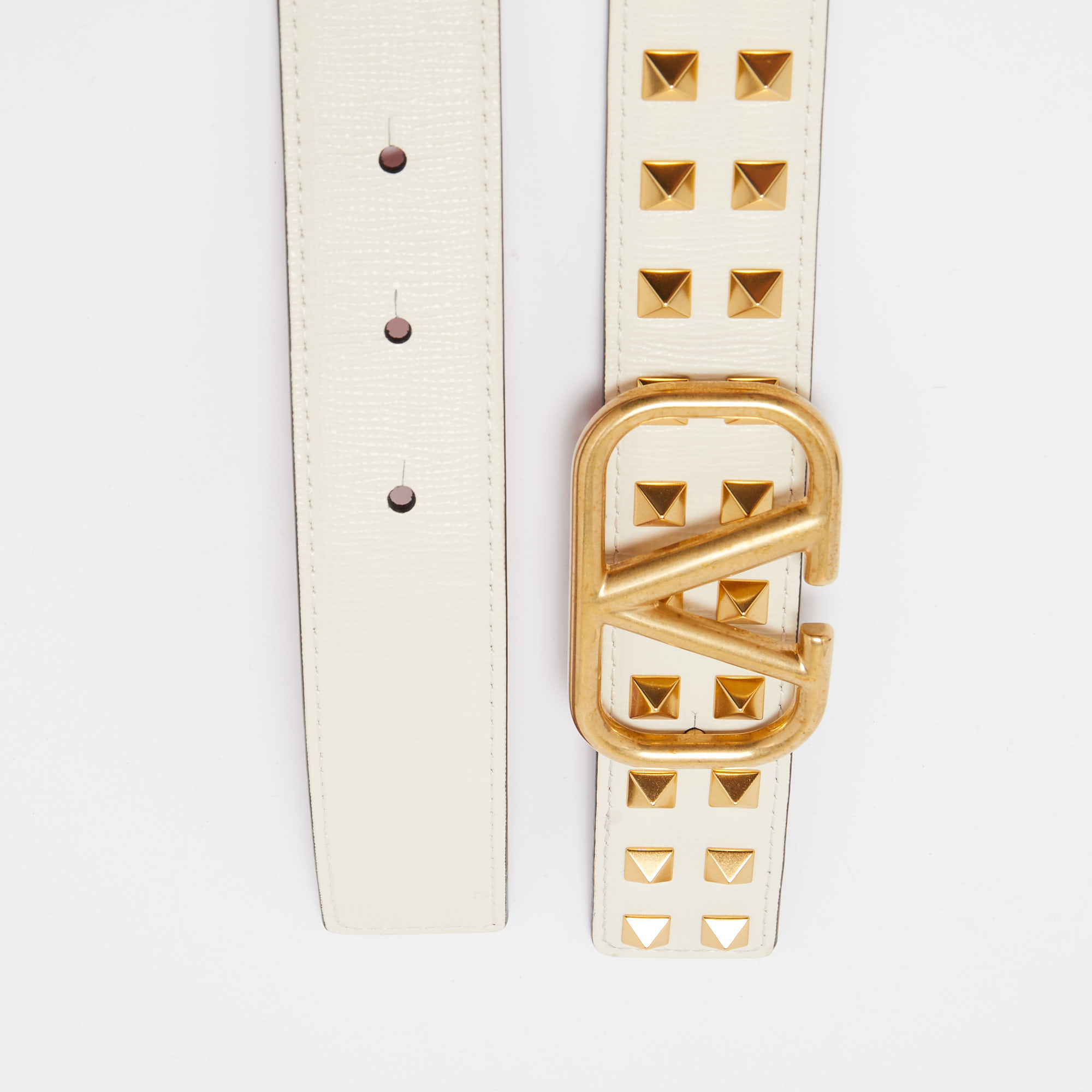 

Valentino White Leather Studded VLogo Belt