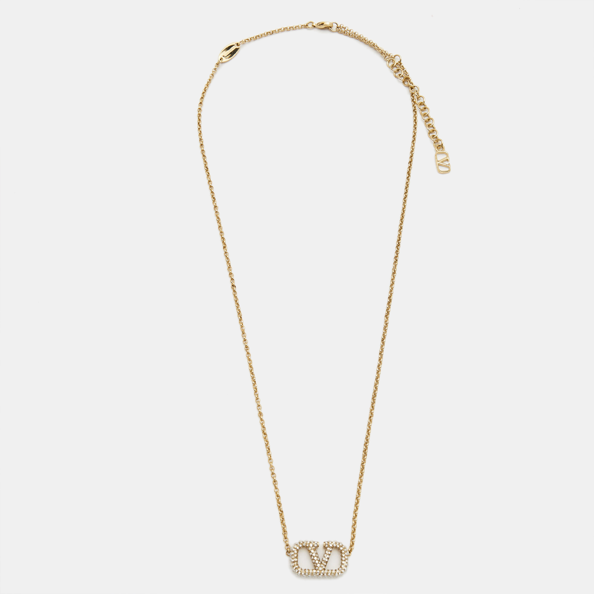 

Valentino Vlogo Crystals Faux Pearl Gold Tone Necklace
