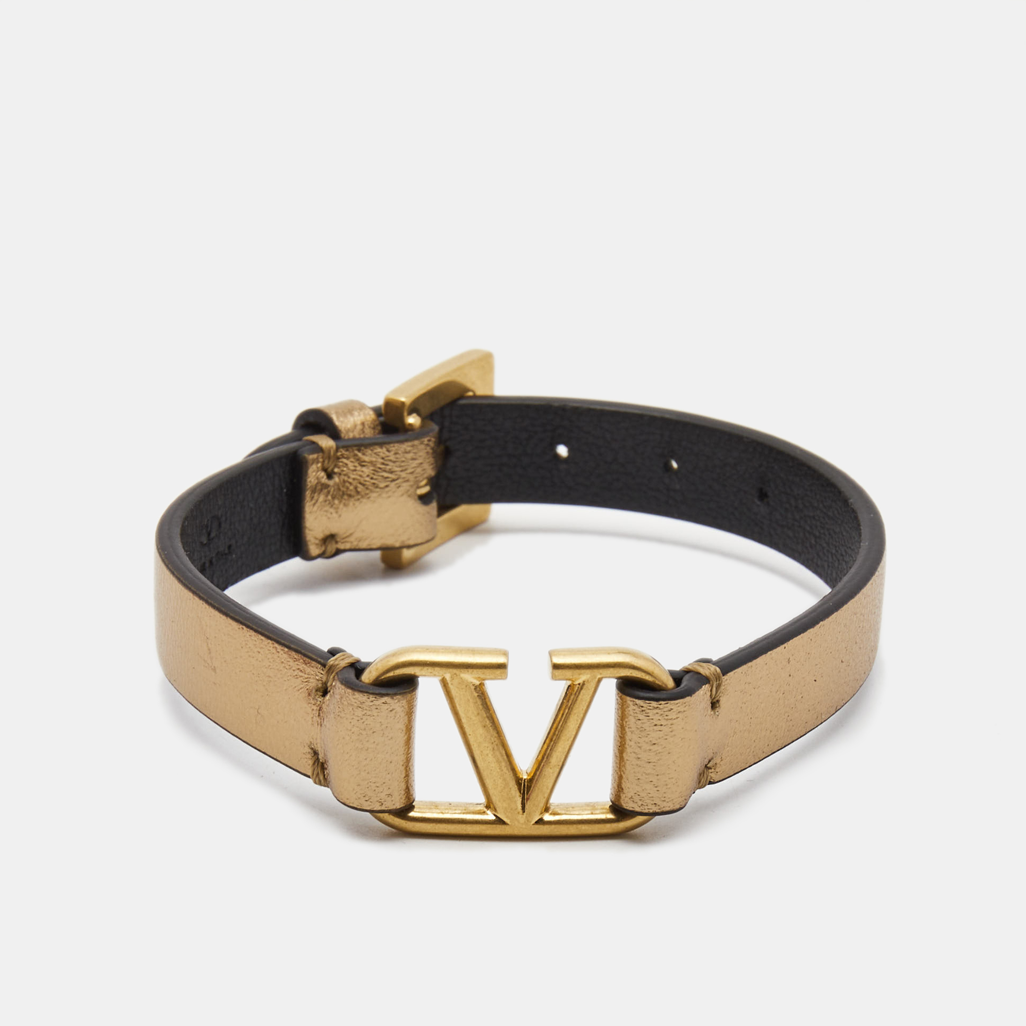 

Valentino Vlogo Leather Gold Tone Bracelet