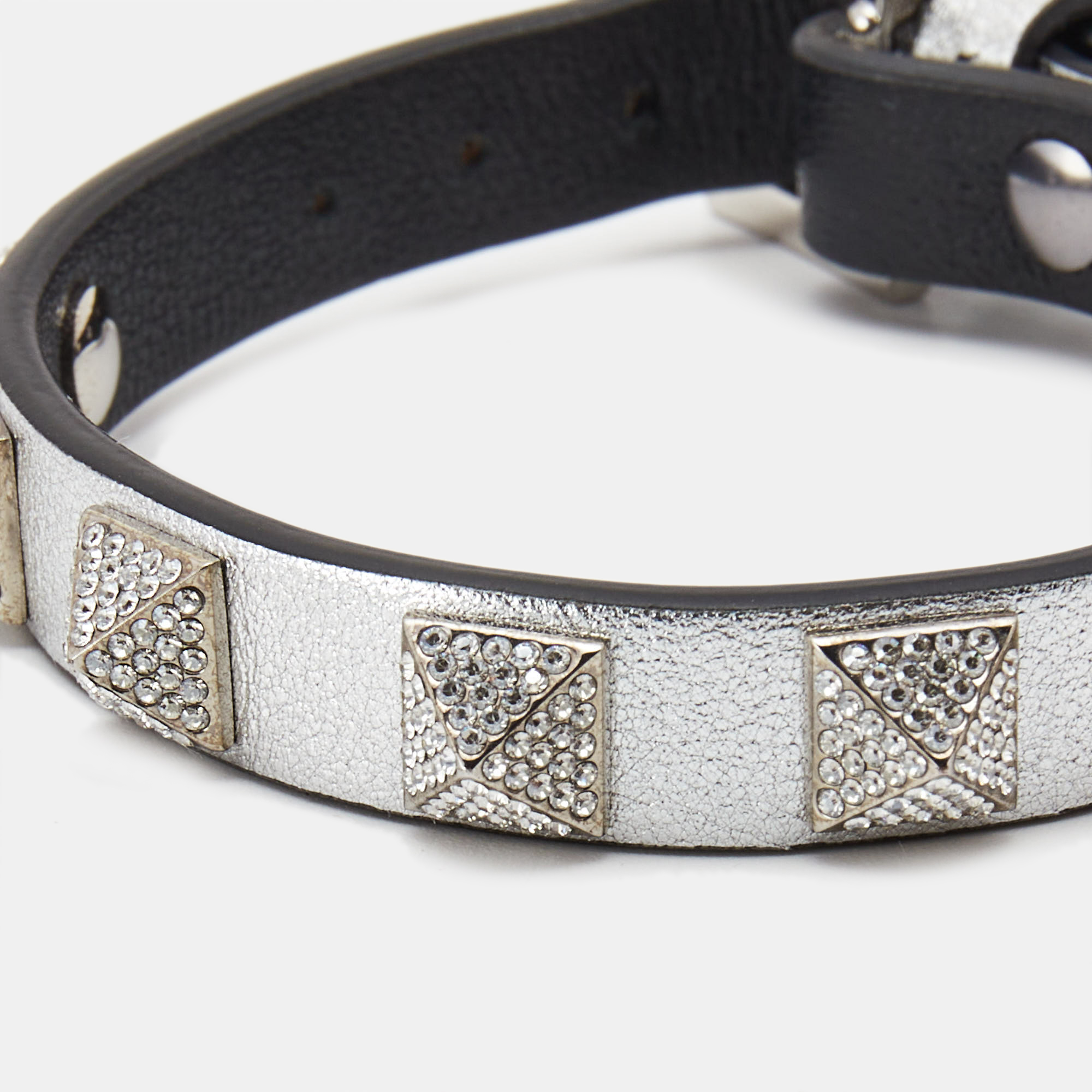 

Valentino Rockstud Crystals Leather Silver Tone Bracelet
