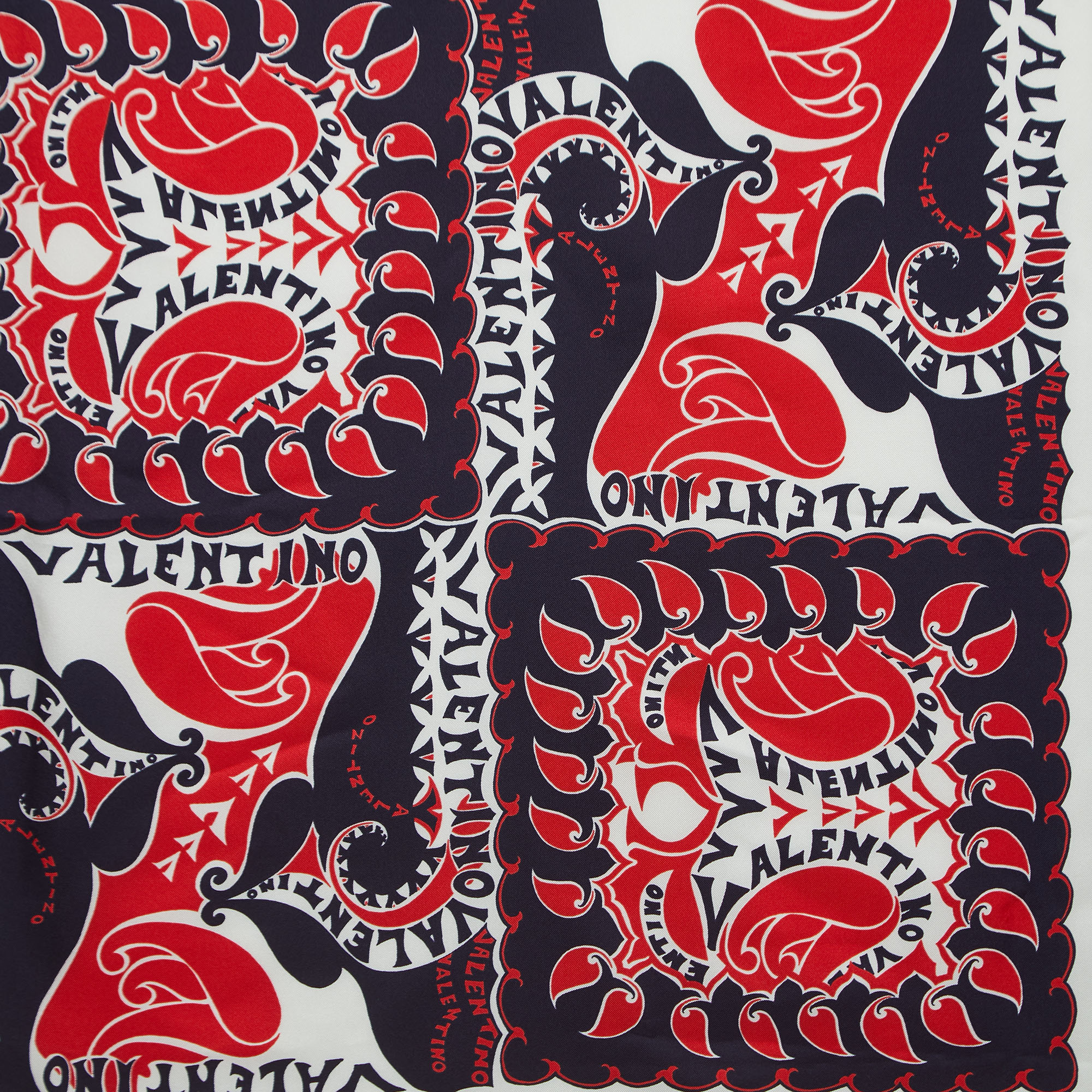 

Valentino Red/Navy Blue Foulard Logo Print Silk Scarf, Multicolor