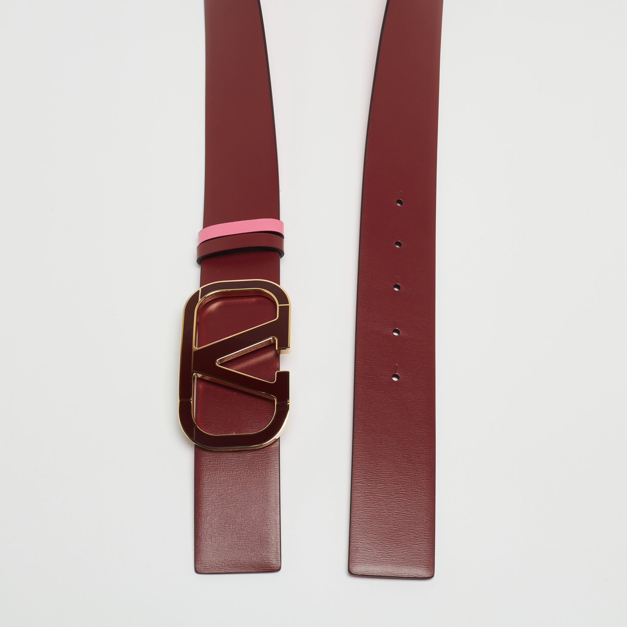 

Valentino Red/Pink Leather VLogo Reversible Belt