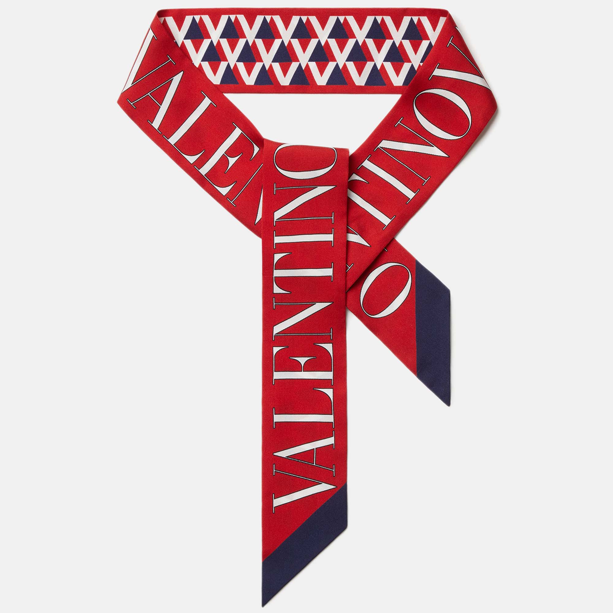 Pre Owned Valentino Red and White Signature Silk Scarf