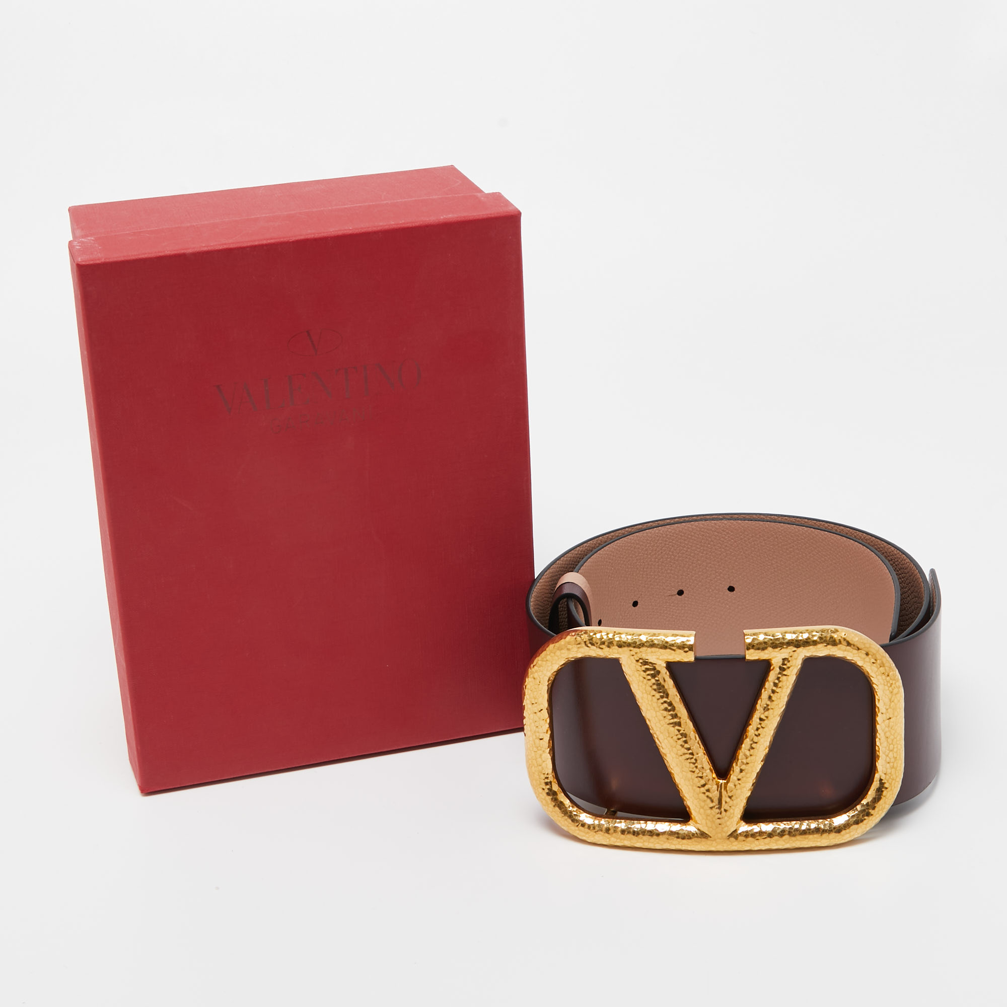 

Valentino Vlogo Brown Leather Gold Tone Belt