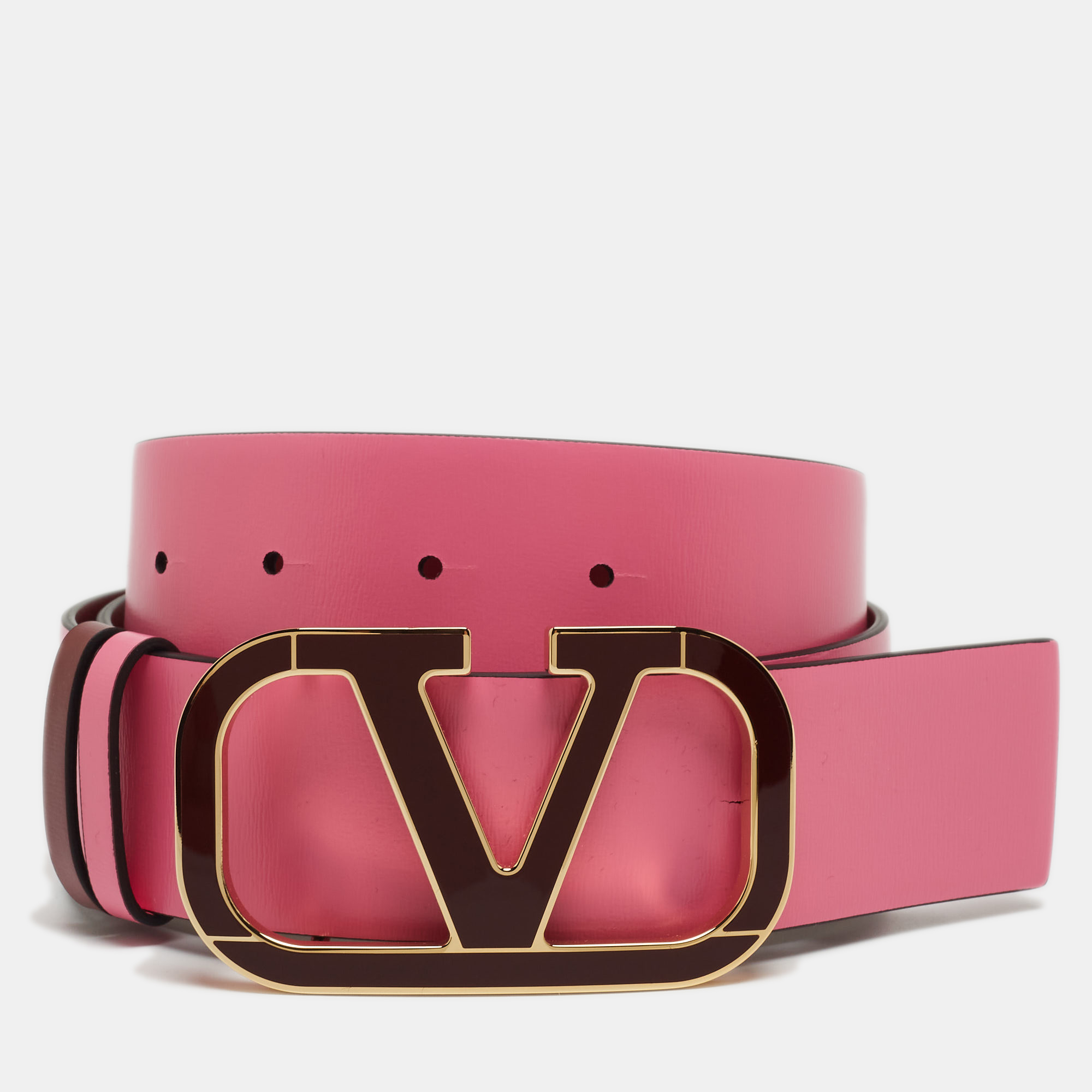 

Valentino Red/Pink Leather VLogo Reversible Belt