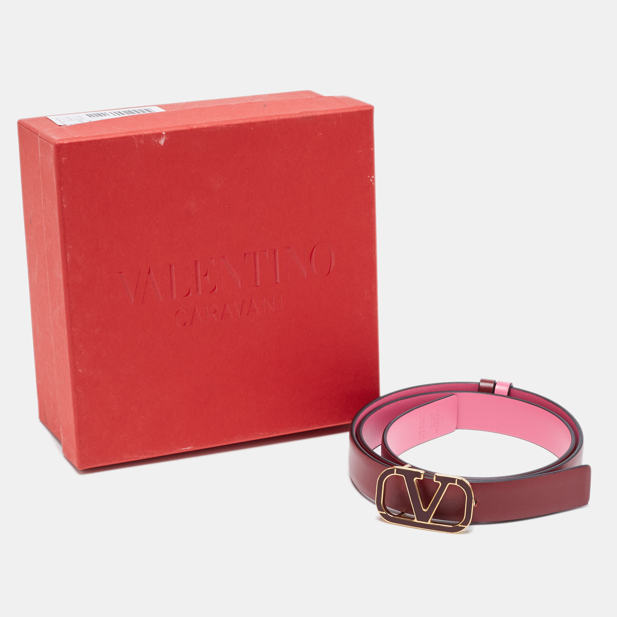 

Valentino Red/Pink Leather VLogo Reversible Slim Belt