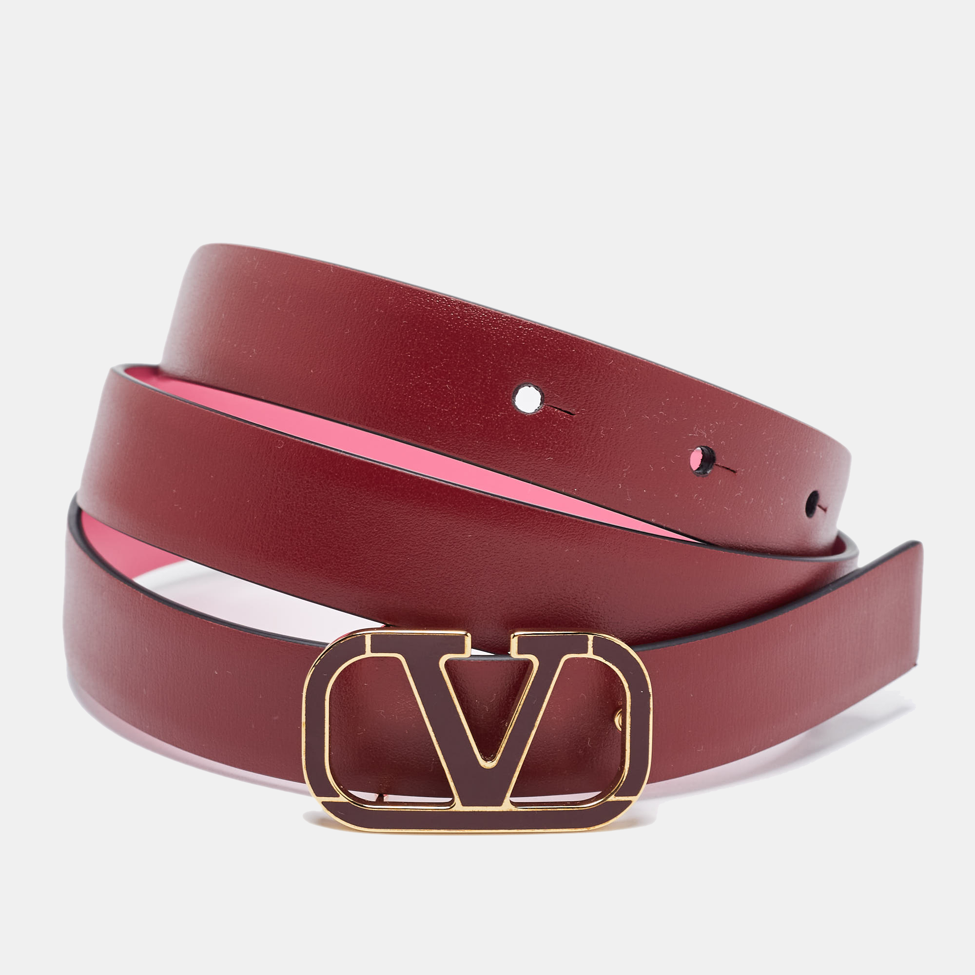 Leather Belts Valentino Belt Pink Valentino VLogo Slim Belt, Belts