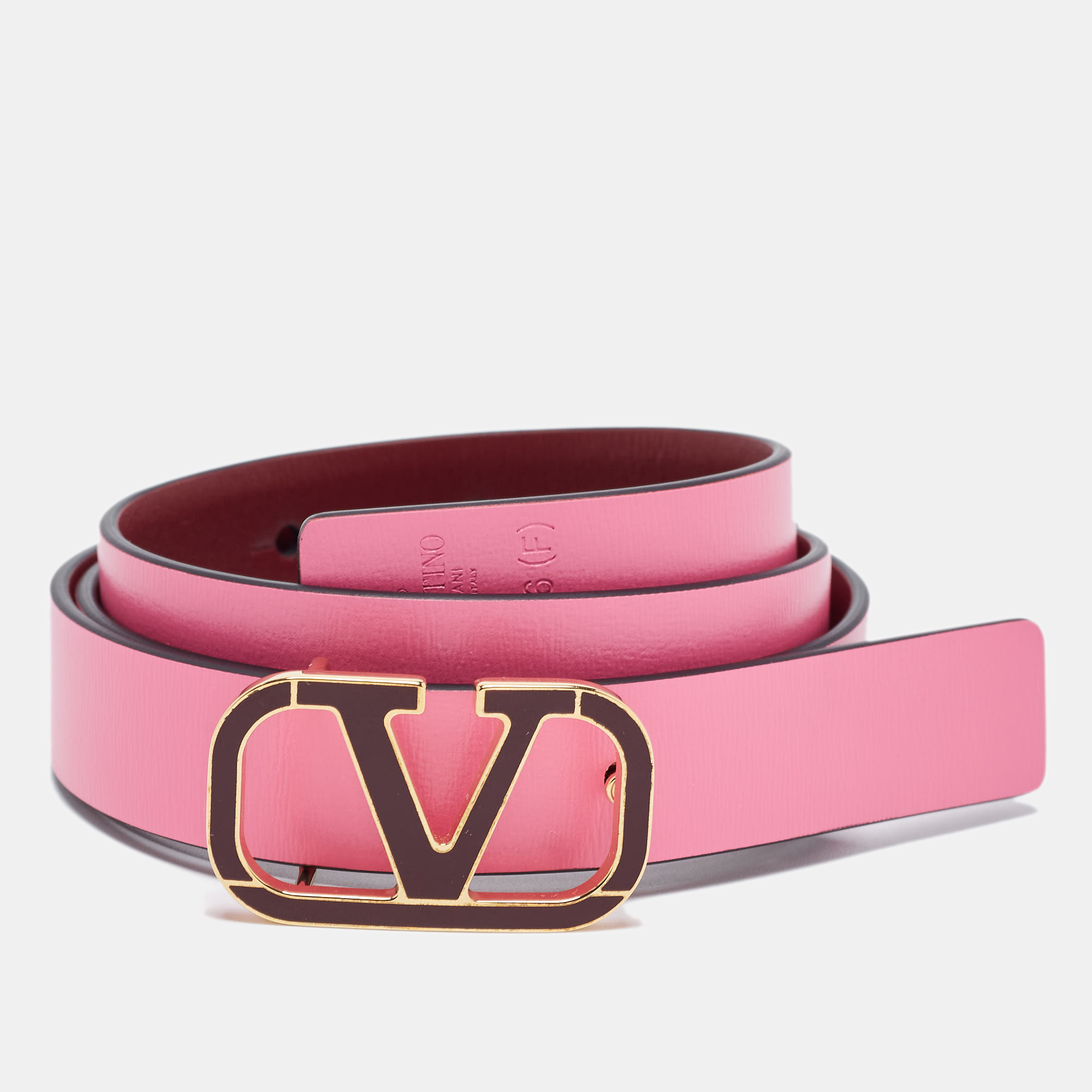 

Valentino Red/Pink Leather VLogo Reversible Slim Belt