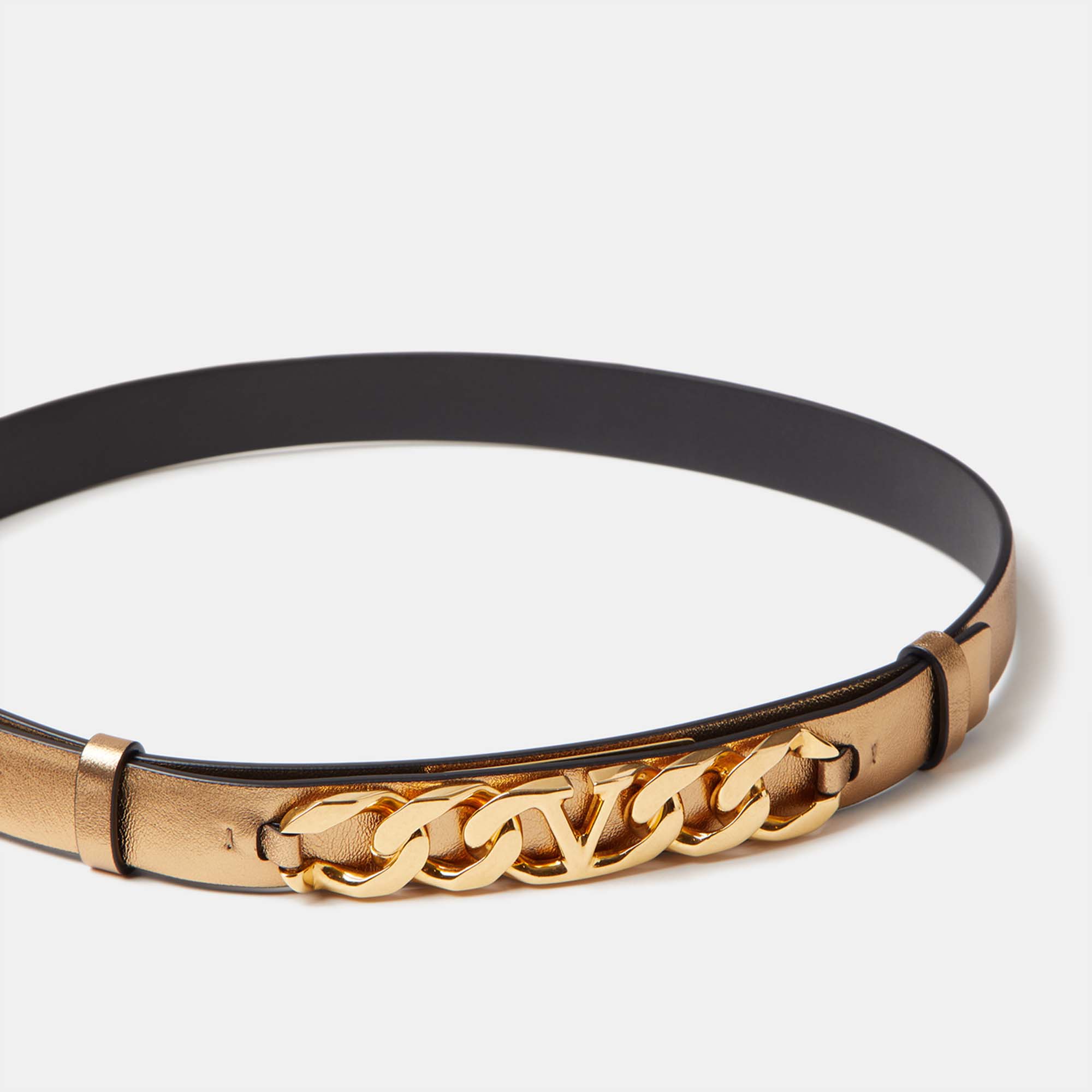 

Valentino Vlogo Leather Gold Tone Belt, Brown