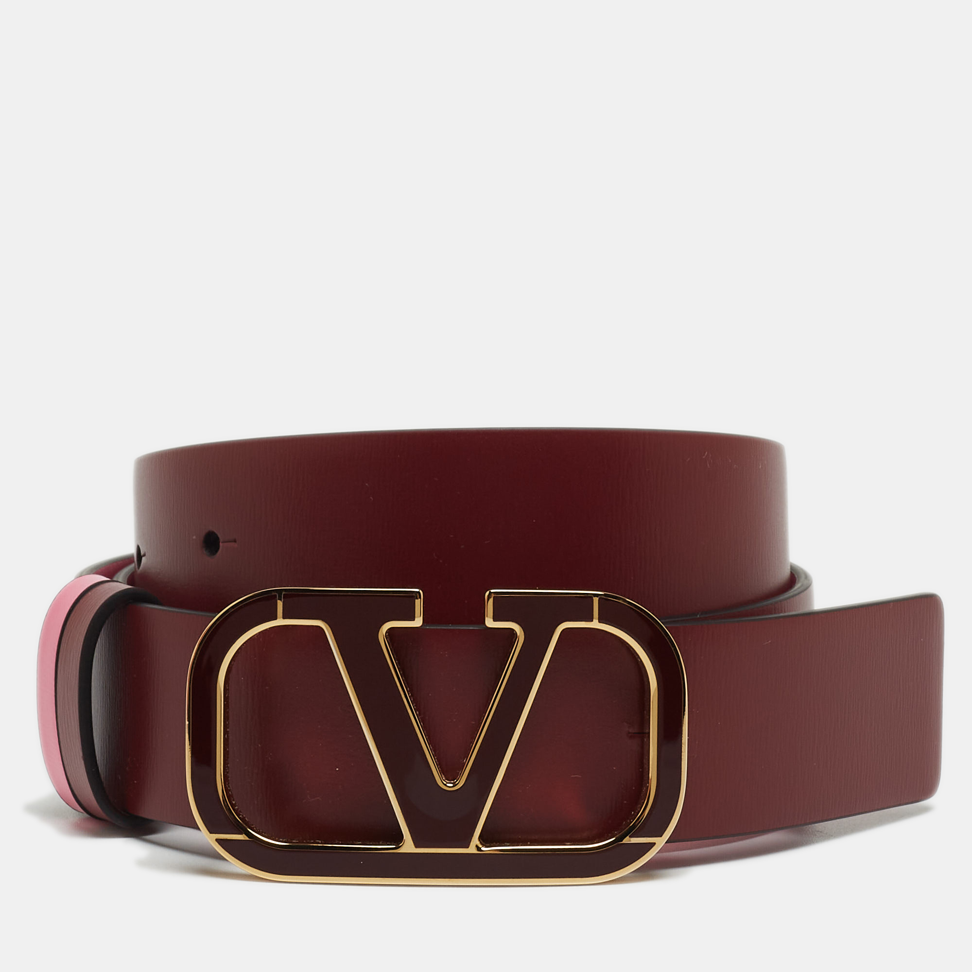 

Valentino Pink/ Red Leather VLogo Reversible Belt