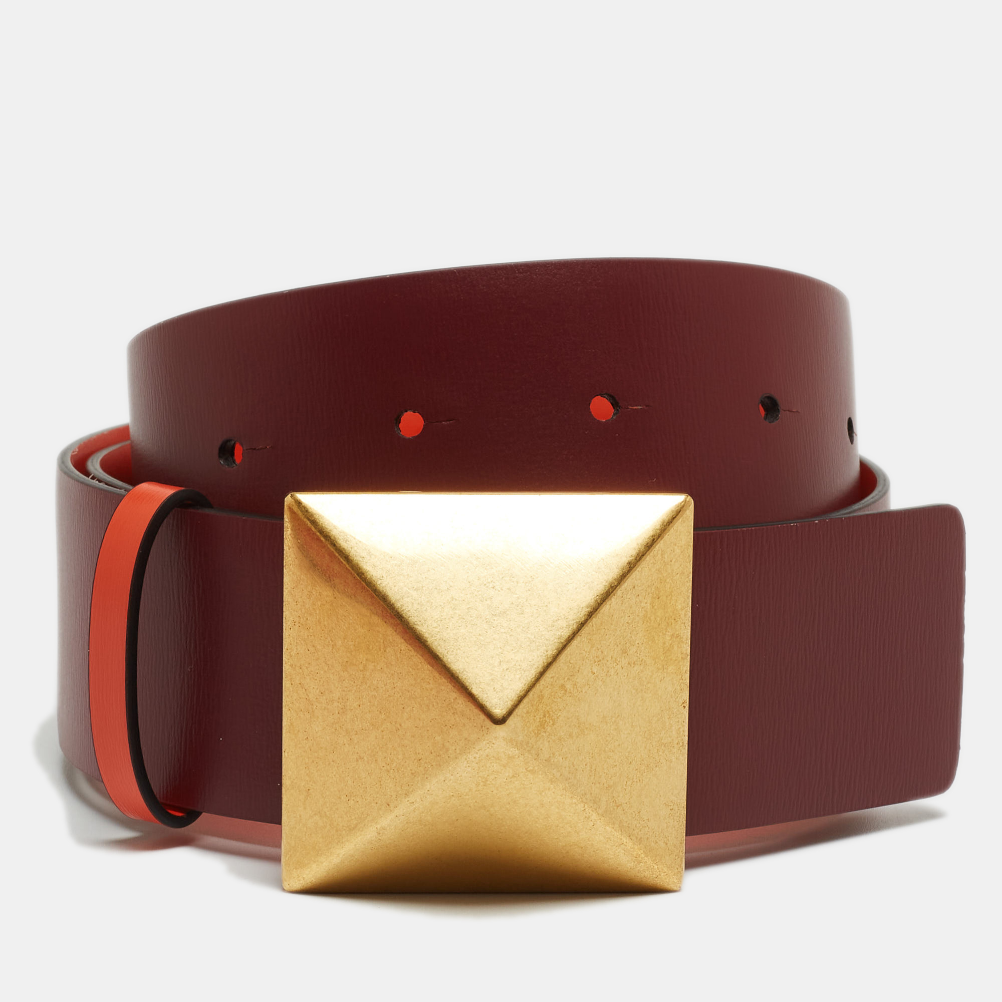 

Valentino Orange/Red Leather One Stud Reversible Belt