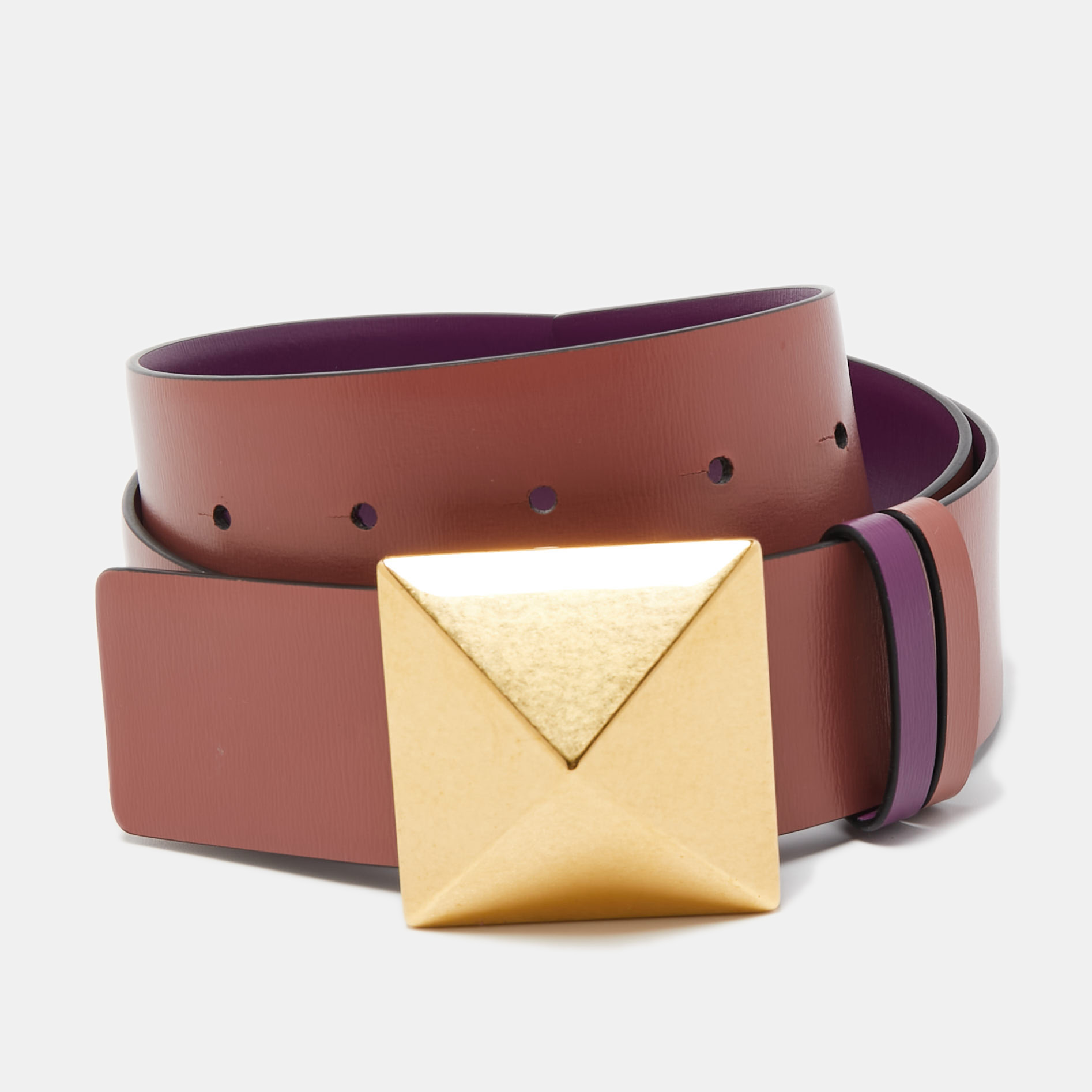 

Valentino Pink Leather One Stud Reversible Belt