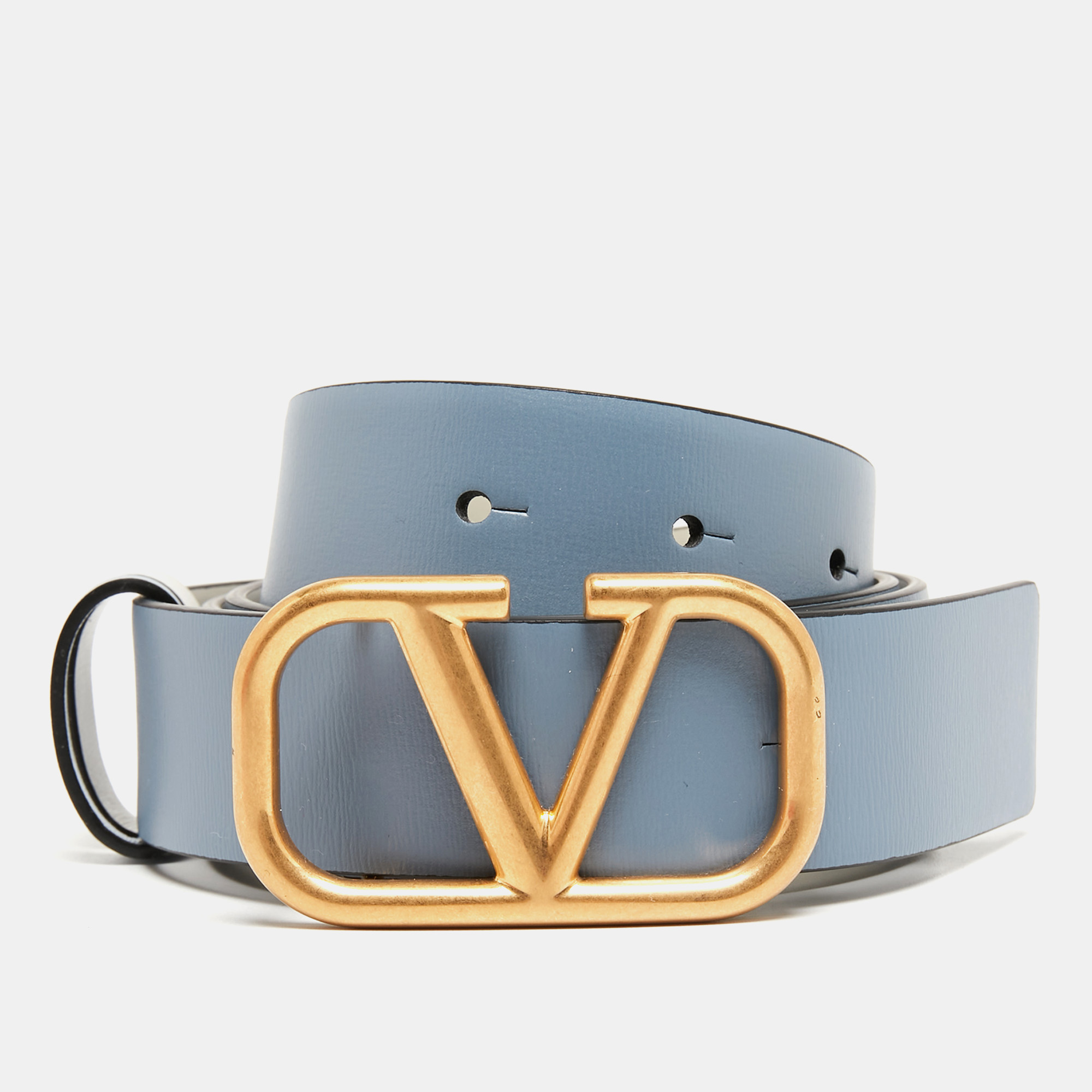 

Valentino Blue/Grey Leather VLogo Reversible Belt