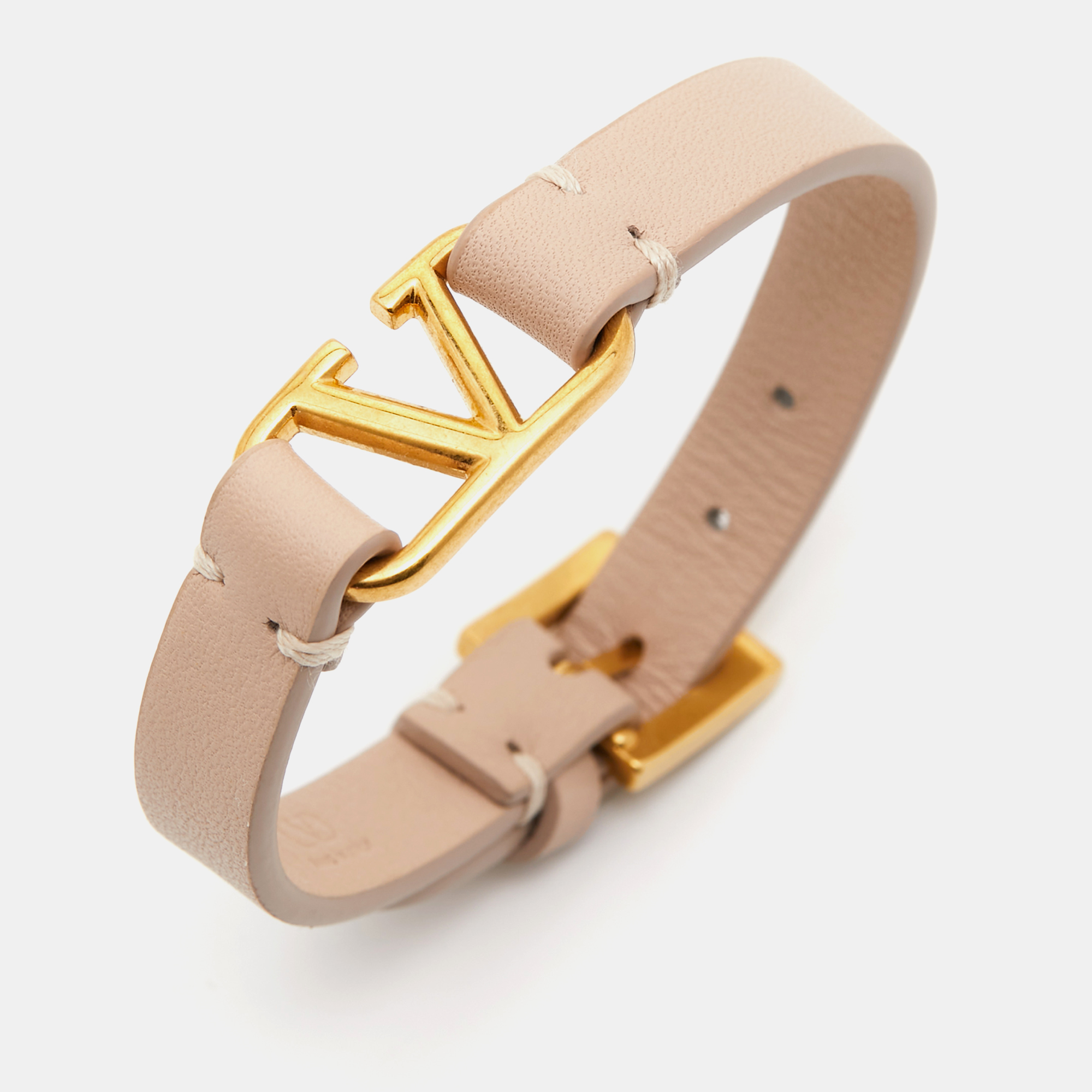 

Valentino VLogo Leather Gold Tone Bracelet