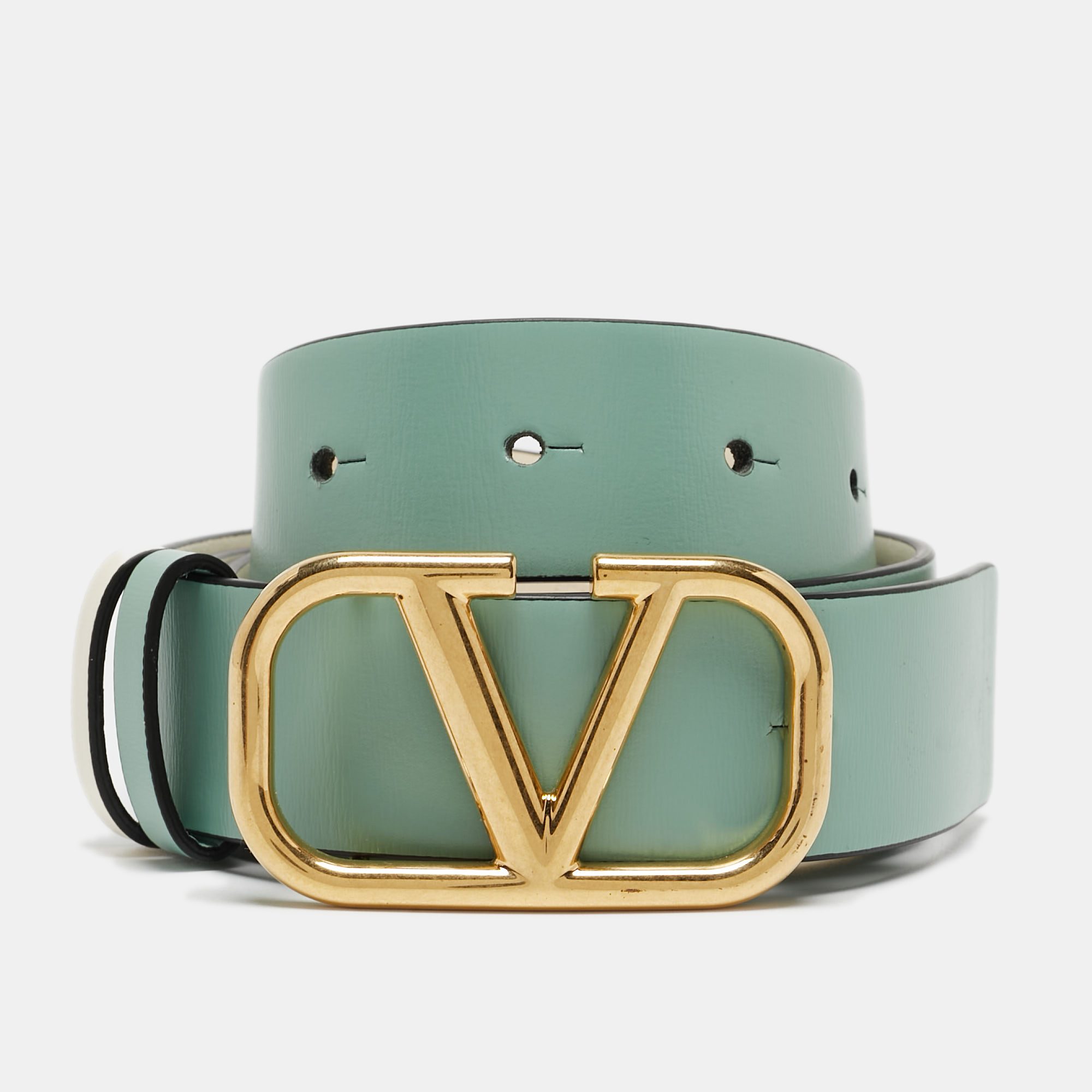 

Valentino Mint Green/Cream Leather VLogo Reversible Belt