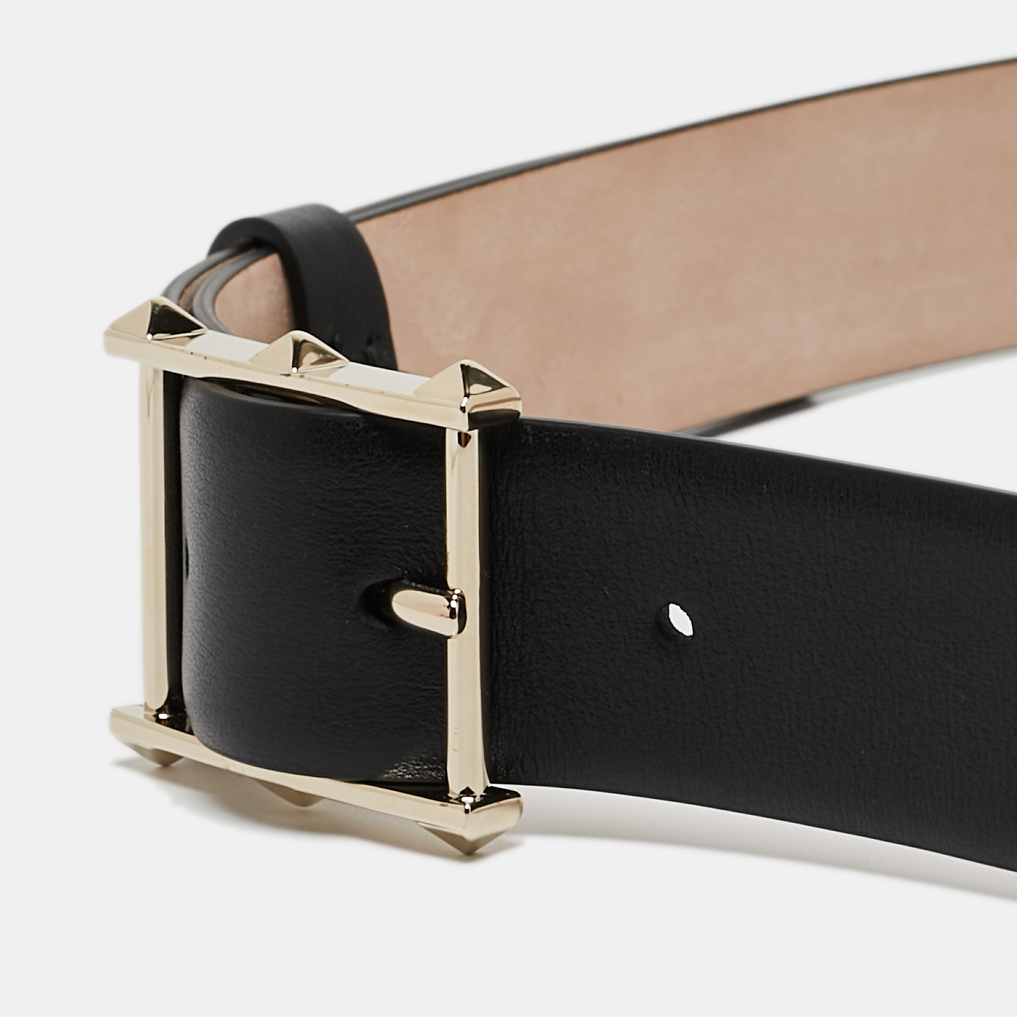 

Valentino Black Leather Rockstud Buckle Belt