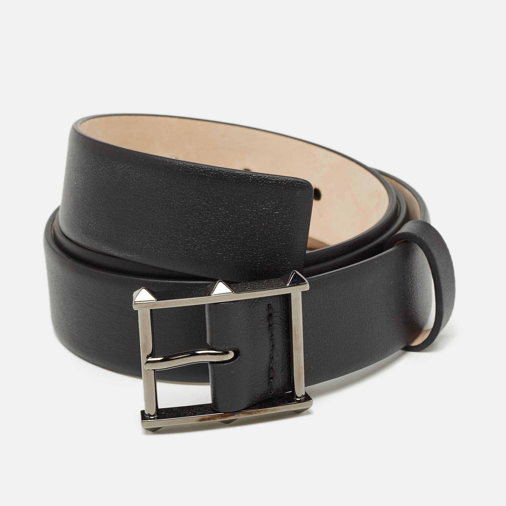 

Valentino Black Leather Rockstud Buckle Belt