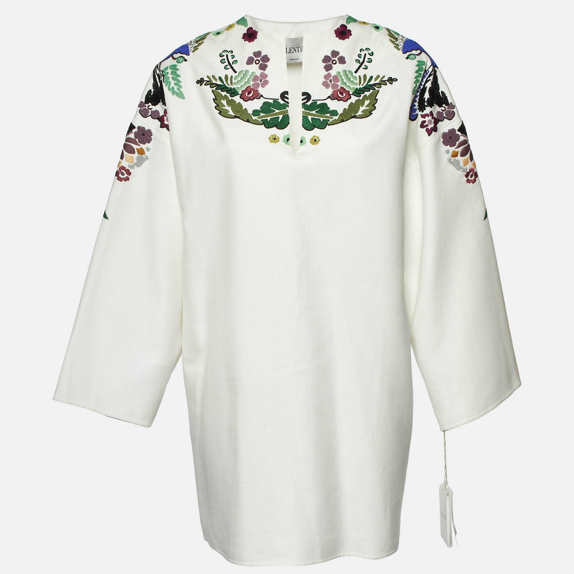 

Valentino White World Arazzo Embroidered Cotton Kaftan Dress S