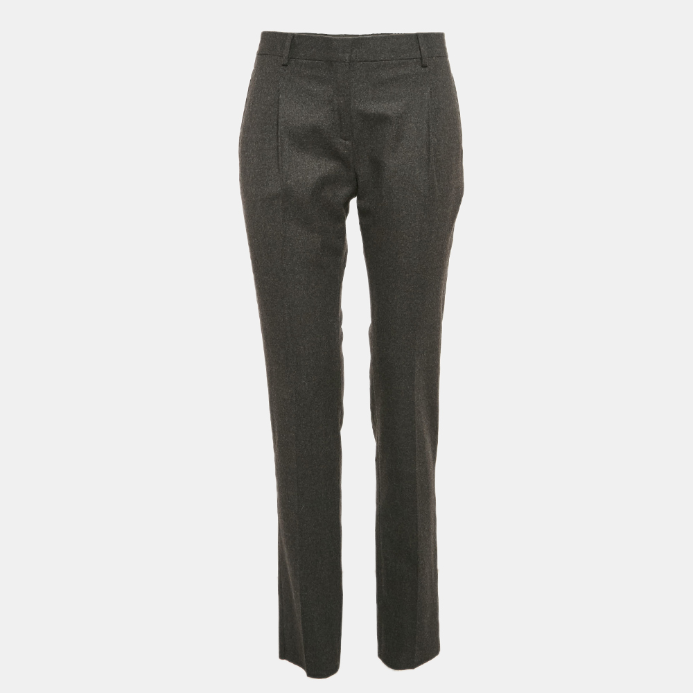 Pre-owned Valentino Charcoal Grey Felt Wool Tapered Trousers S