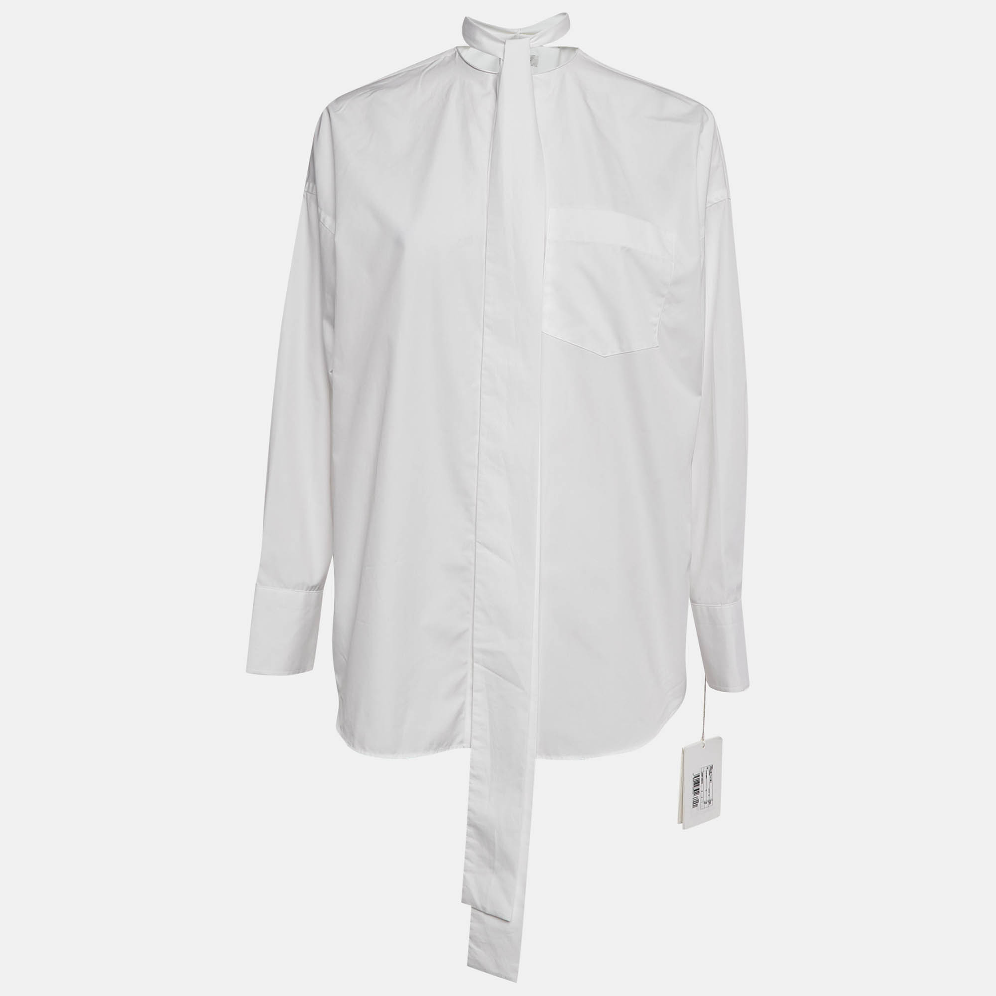 

Valentino White Cotton Tie-Up Neck Oversized Shirt XS