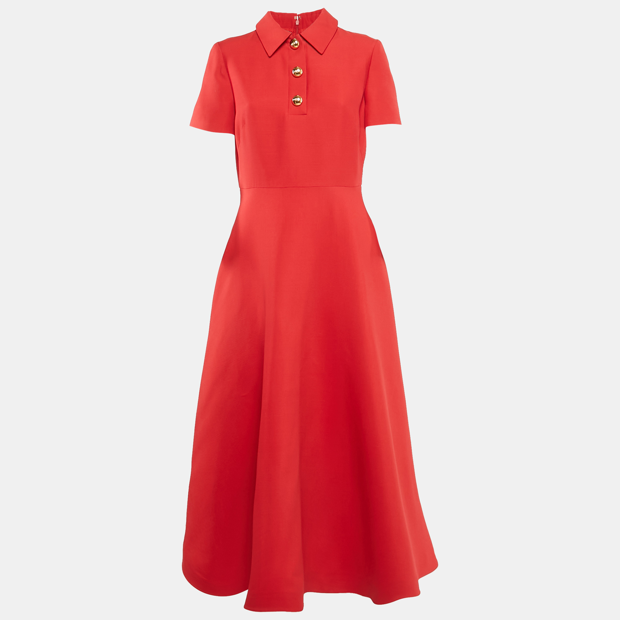 

Valentino Red Wool Crepe Couture Midi Dress M