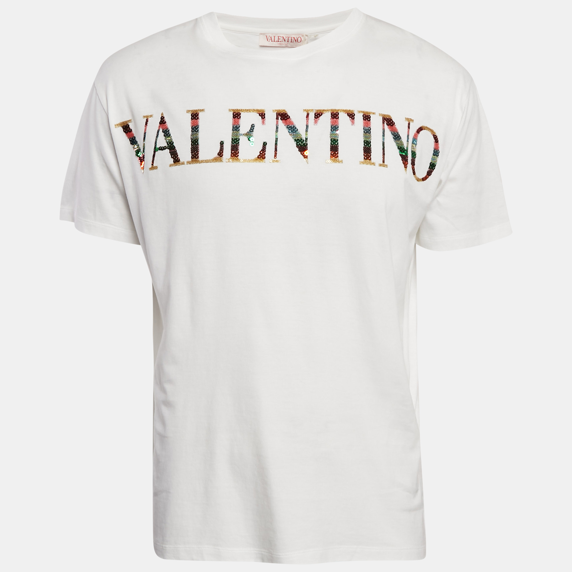 

Valentino White Logo Sequin Detail Jersey T-Shirt M