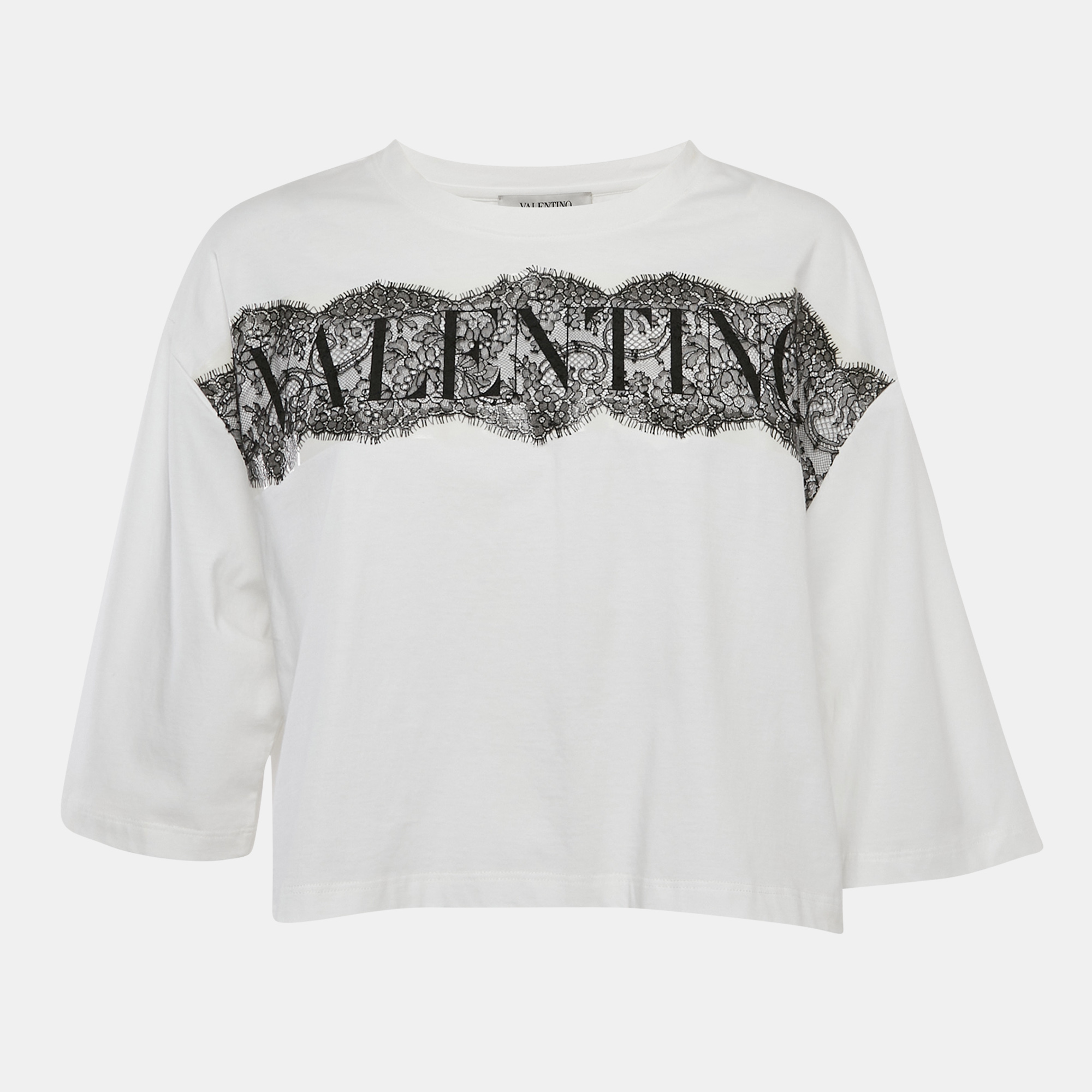 

Valentino White Lace Detail Cotton Knit Oversized T-Shirt L