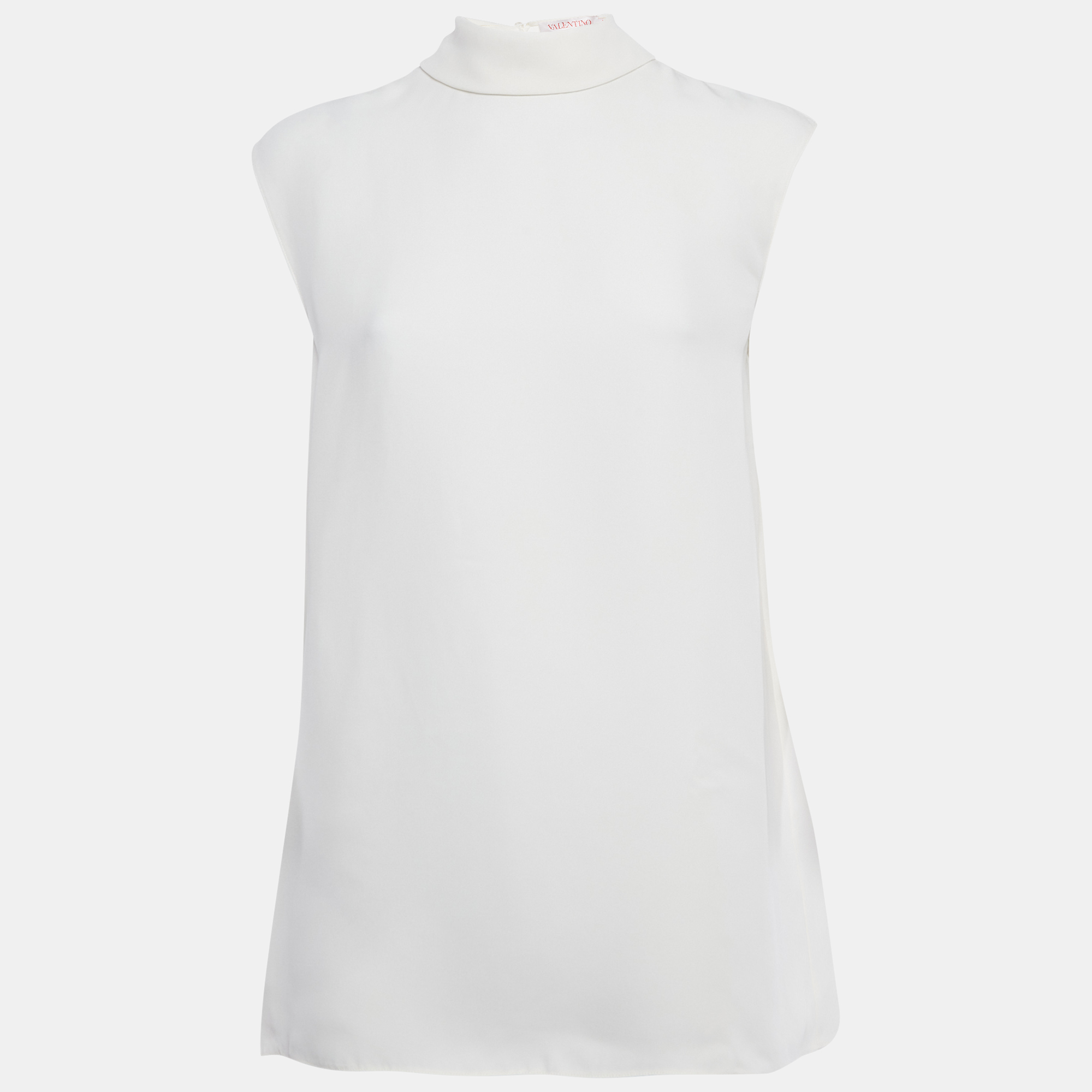 Pre-owned Valentino White Silk Crepe Neck Tie Detail Top M