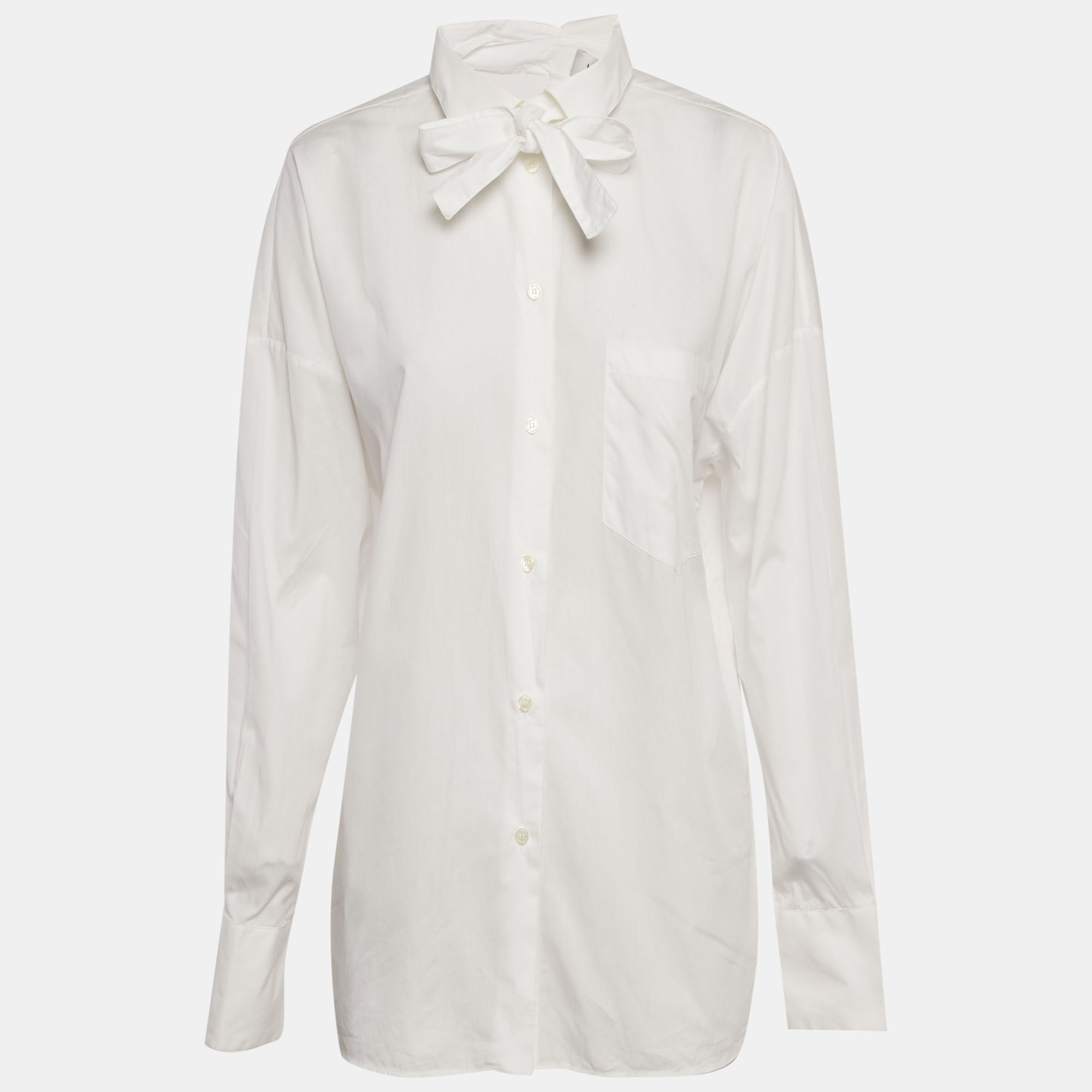 

Valentino White Cotton Tie Up Collar Oversized Shirt S