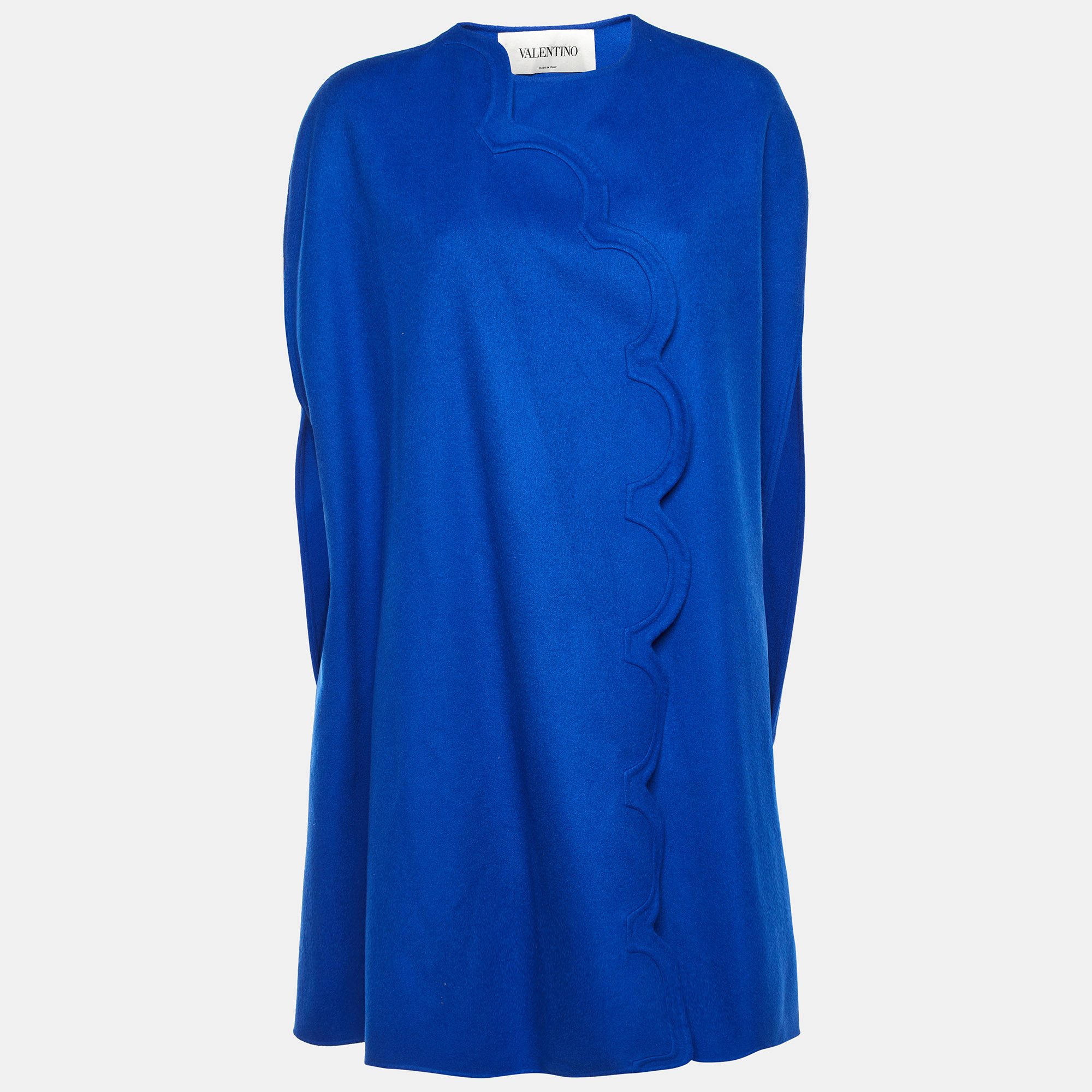 Pre-owned Valentino Blue Wool Scalloped Cape Coat M