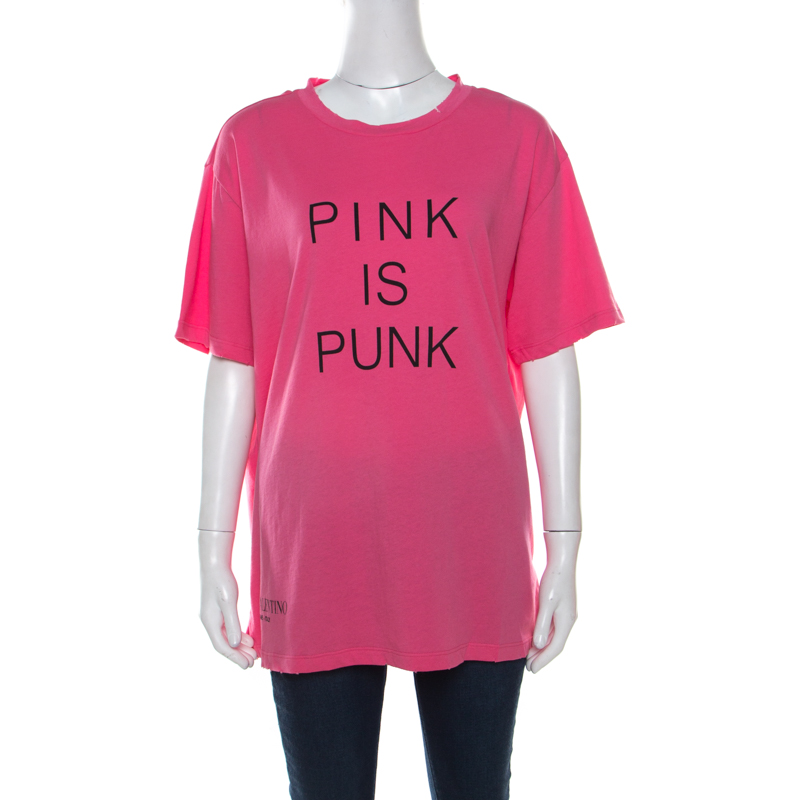 Pre Owned Valentino Shadow Pink Pink Is Punk Printed Cotton Crew Neck Oversized T-Shirt XL