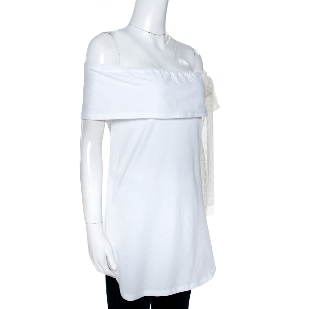 

Red Valentino White Cotton Jersey Ruffled Off Shoulder Blouse