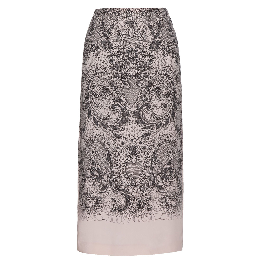Pre Owned Valentino Two Tone Crepe de Chine Lace Print Skirt Medium / IT 42