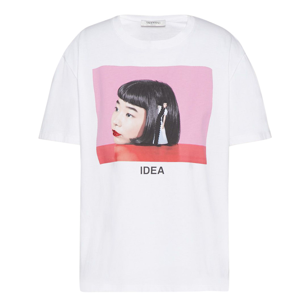 Pre Owned Valentino White Cotton Izumi Miyazaki Print with Embroidery Crew Neck T Shirt M
