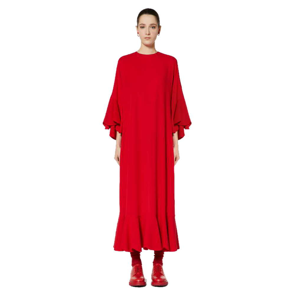 

Valentino Red Georgette with Scallop Detail Dress Medium / IT 44