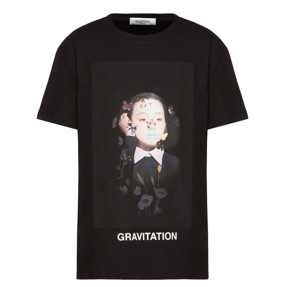 Pre Owned Valentino Black Cotton Izumi Miyazaki Print Crew Neck T Shirt L
