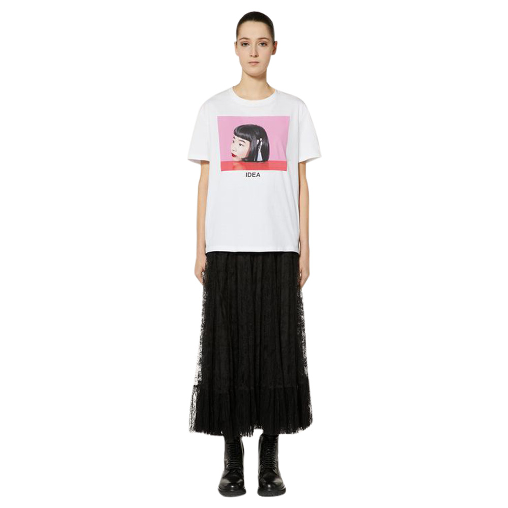 

Valentino White Cotton Izumi Miyazaki Print with Embroidery Crew Neck T Shirt