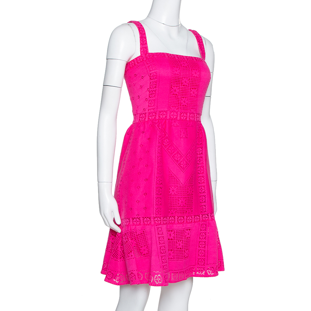 

Valentino Pink Crochet Cotton Flared Short Dress