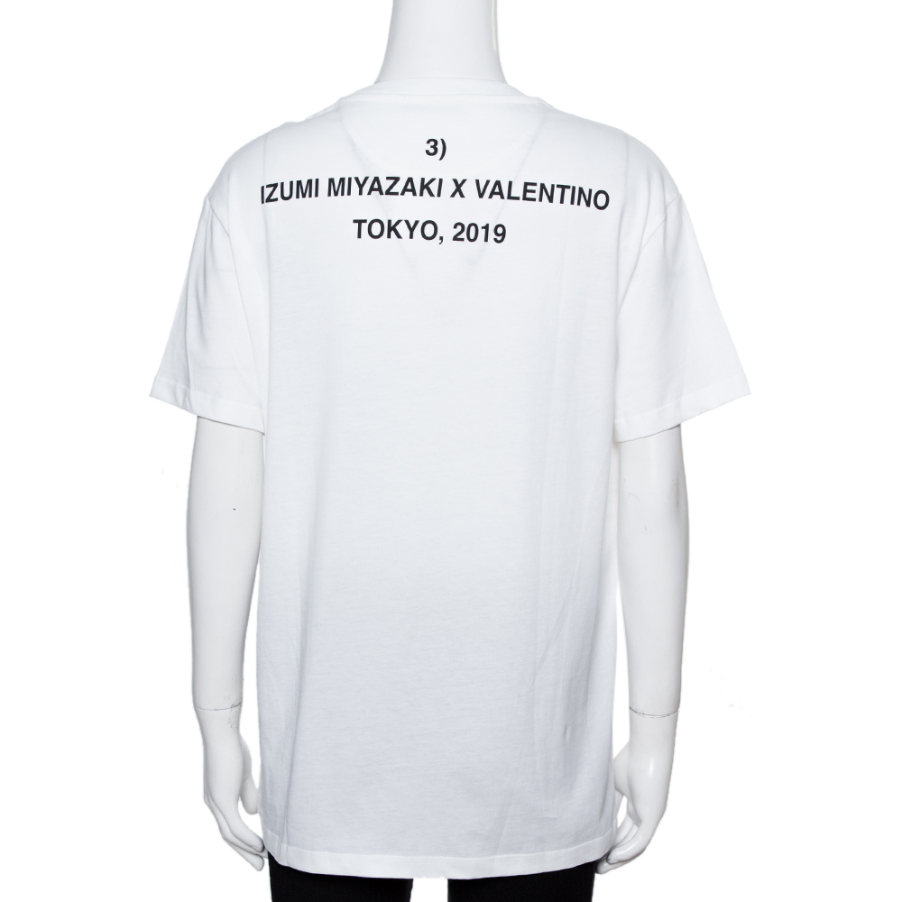 

Valentino White Cotton Izumi Miyazaki Print With Embroidery Crew Neck T Shirt