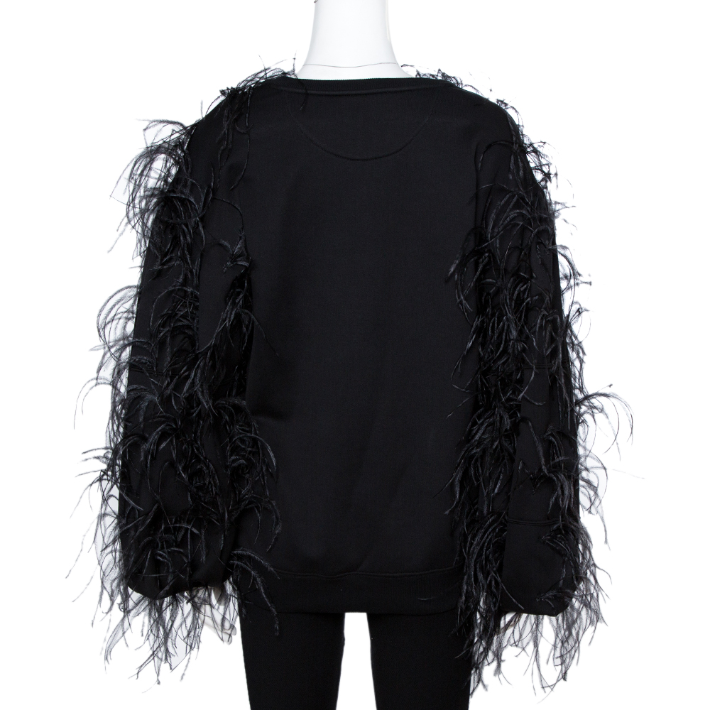 

Valentino Black Cotton Vlogo Feather Embellished Sweatshirt