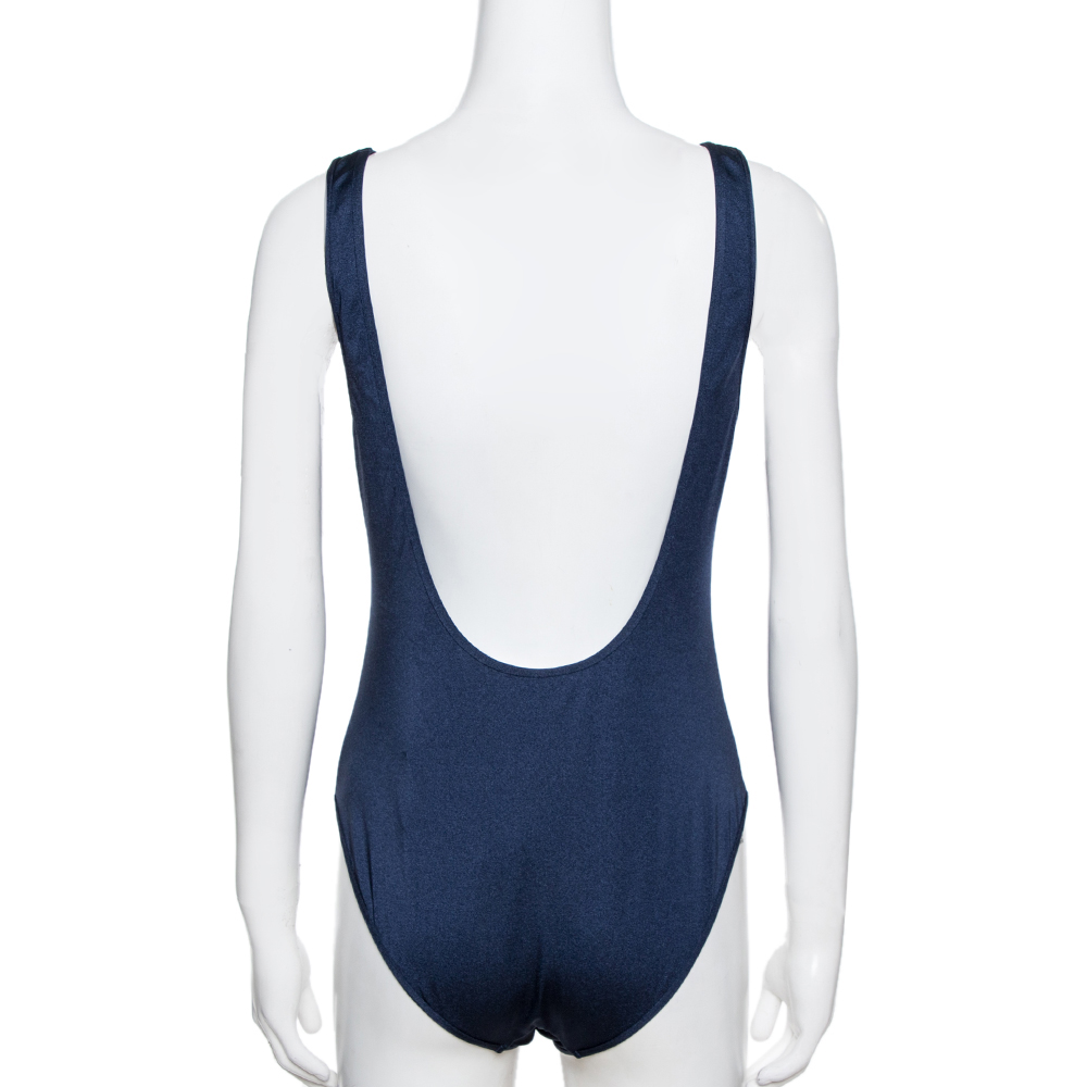 

Valentino Navy/White VLTN Print Swimsuit, Blue