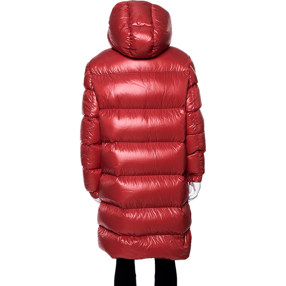 

Valentino Moncler Red Lacquered Nylon Vlogo Padded Long Jacket