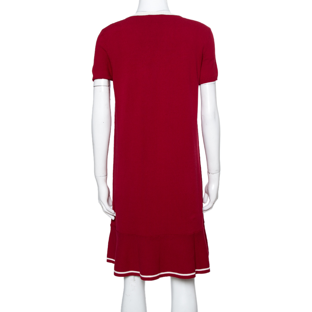 

RED Valentino Red Stretch Viscose Flounce Trim Dress Size