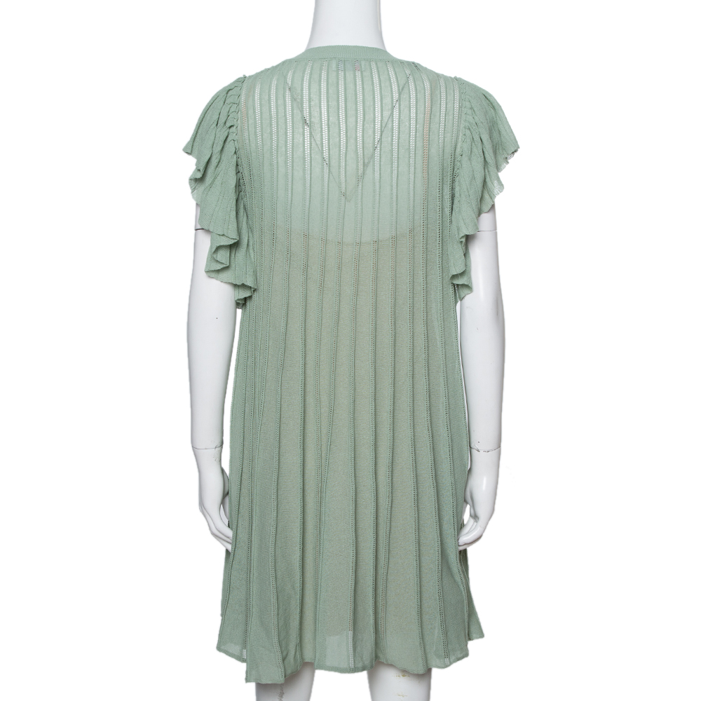 

RED Valentino Light Green Knit Ruffle Trim Dress