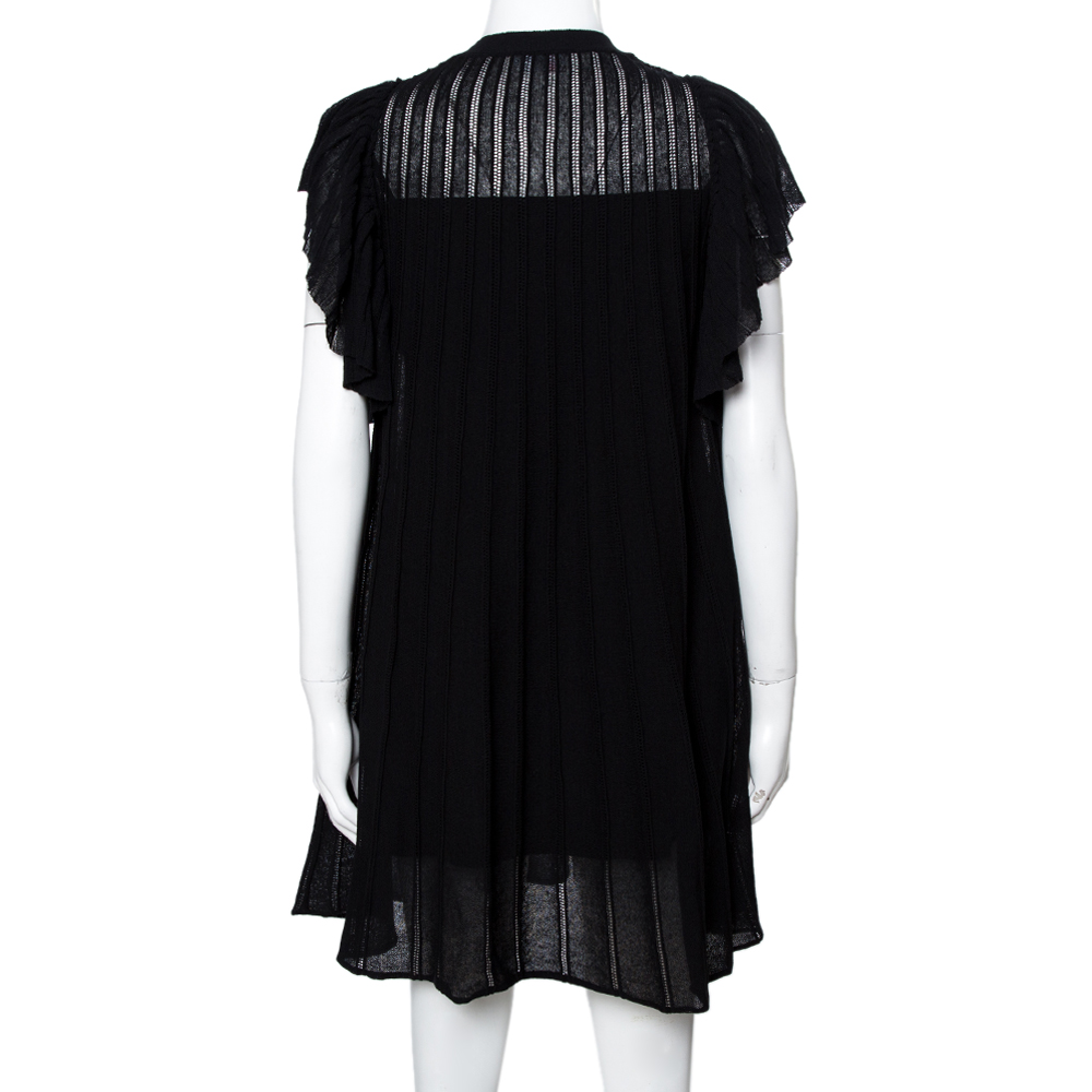 

RED Valentino Black Knit Ruffle Detail Dress