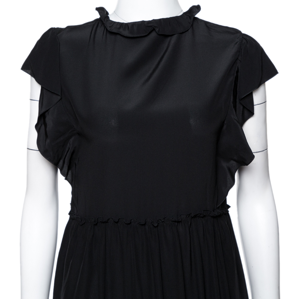 

RED Valentino Black Silk Frilled Sleeves Mini Dress Size